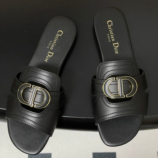 DIOR CLASSIC MONTAIGNE SANDALS 25S IN BLACK LAMBSKIN WITH CD LOGO - 34