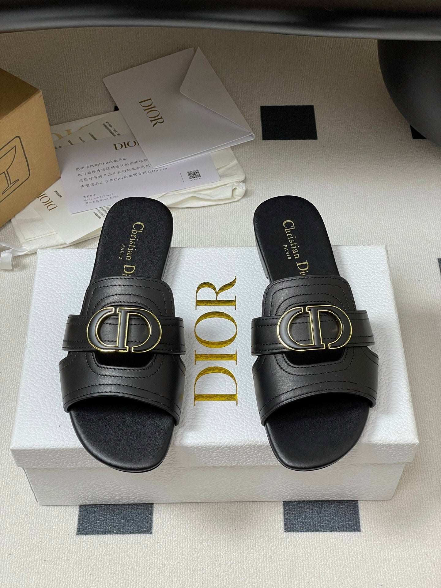 DIOR CLASSIC MONTAIGNE SANDALS 25S IN BLACK LAMBSKIN WITH CD LOGO - 34