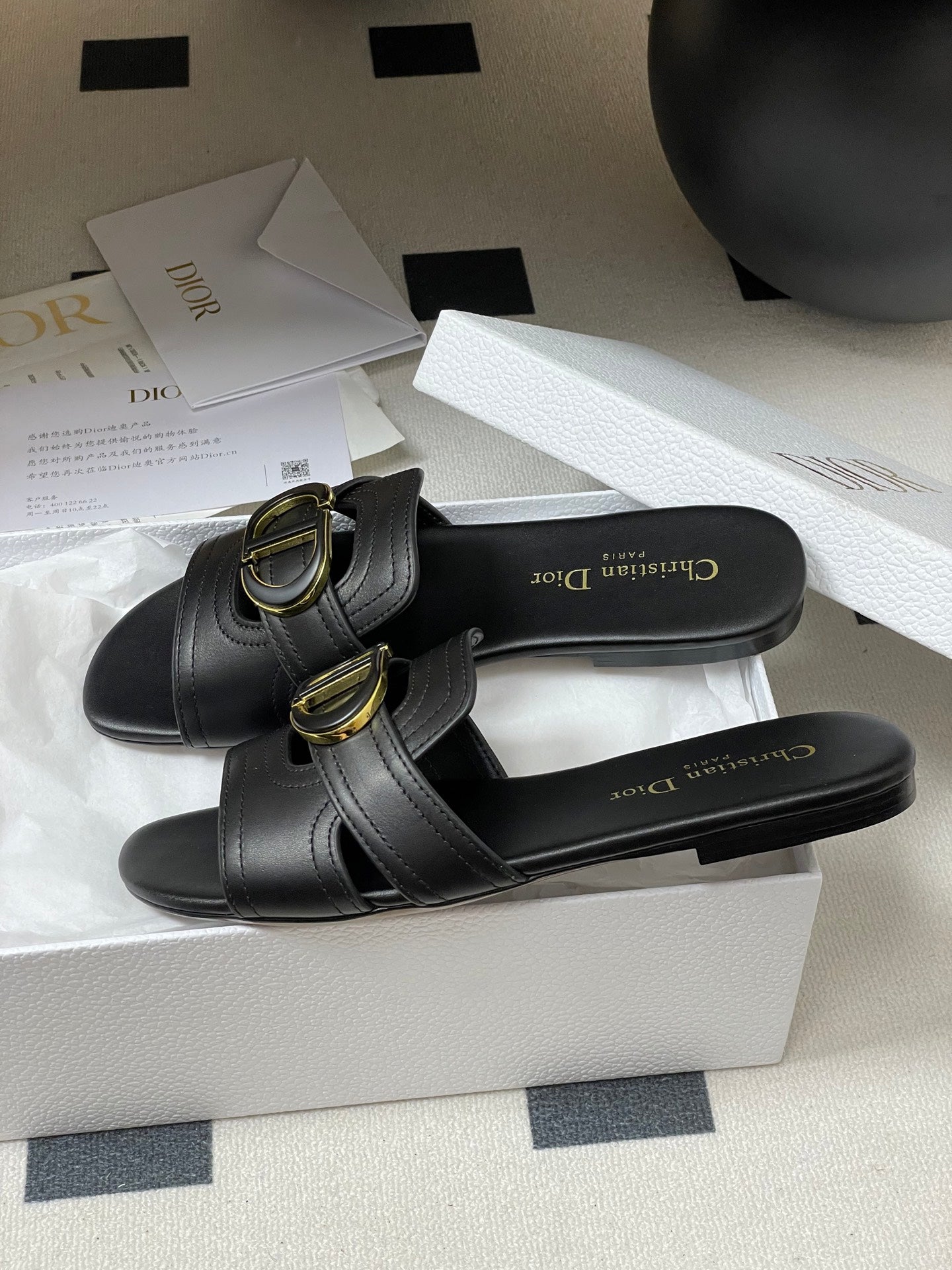 DIOR CLASSIC MONTAIGNE SANDALS 25S IN BLACK LAMBSKIN WITH CD LOGO - 34