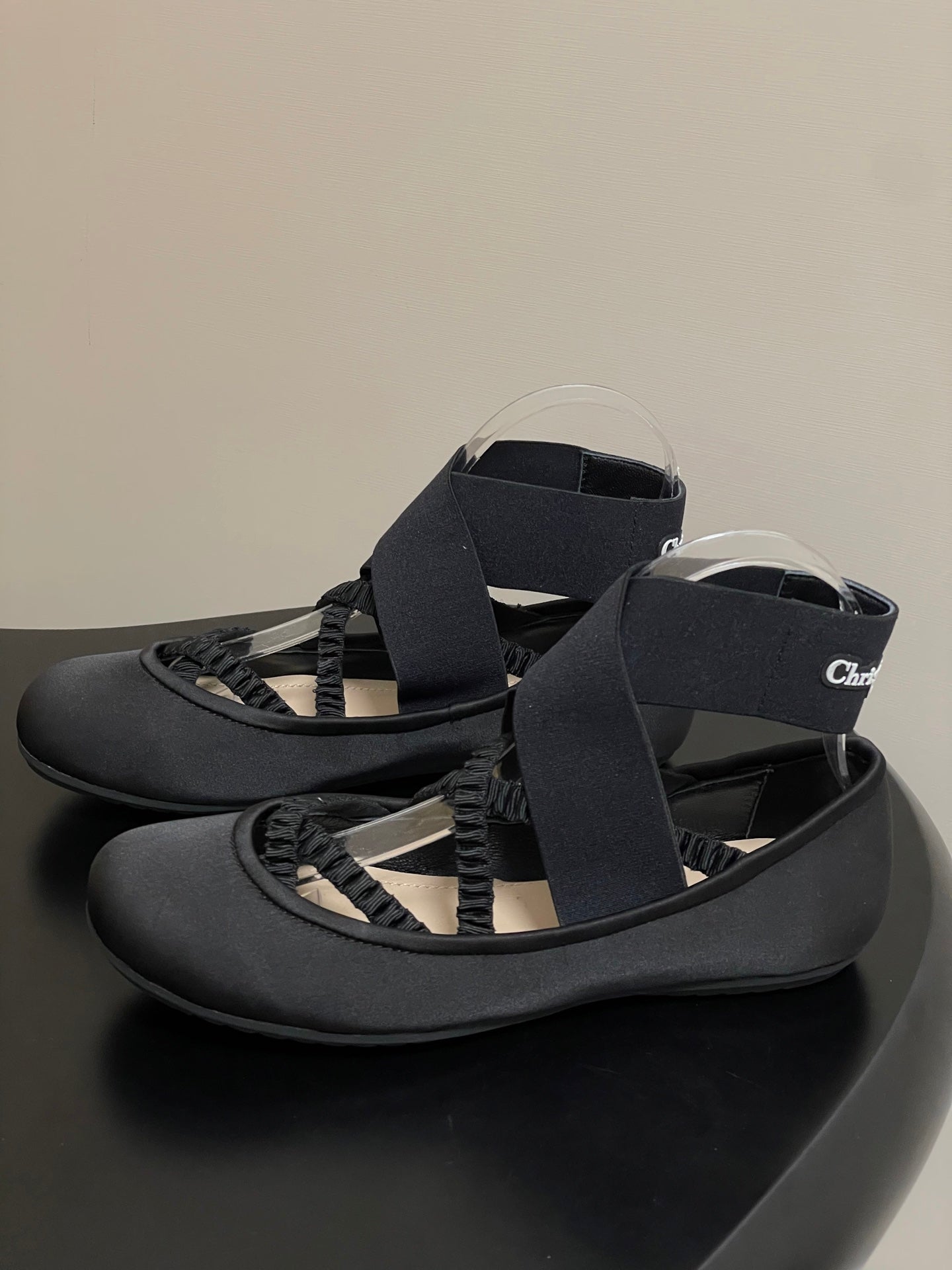DIOR STRETCH BALLET FLATS 25S IN BLACK FABRIC WITH CROSSED STRAPS - 35