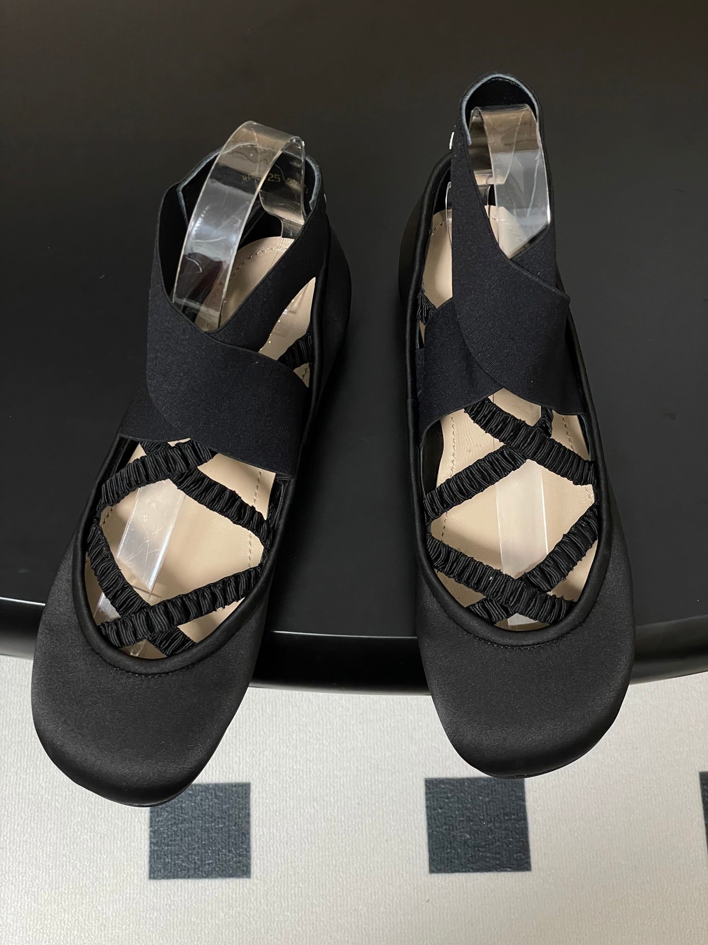 DIOR STRETCH BALLET FLATS 25S IN BLACK FABRIC WITH CROSSED STRAPS - 35