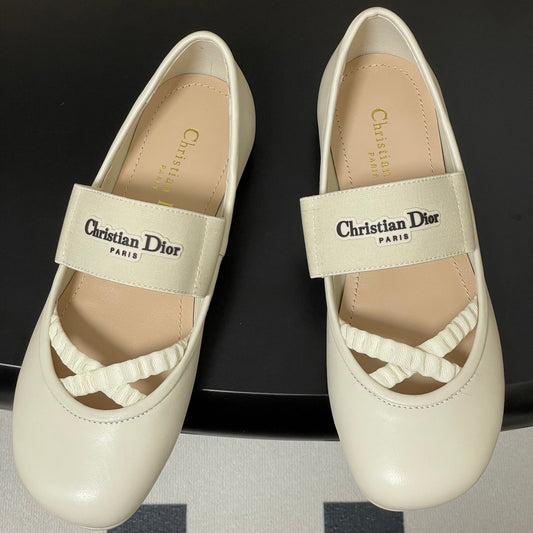БАЛЕТКИ DIOR STRETCH 25S ІЗ КРЕМОВО-БІЛОЇ ОВЕЧОЇ ШКІРИ - 35