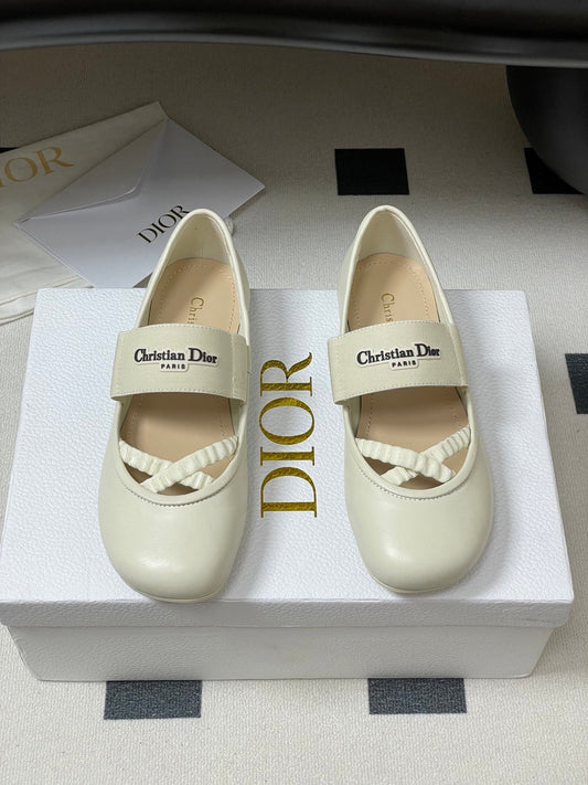 DIOR STRETCH BALLET FLATS 25S IN CREAM WHITE LAMBSKIN - 35