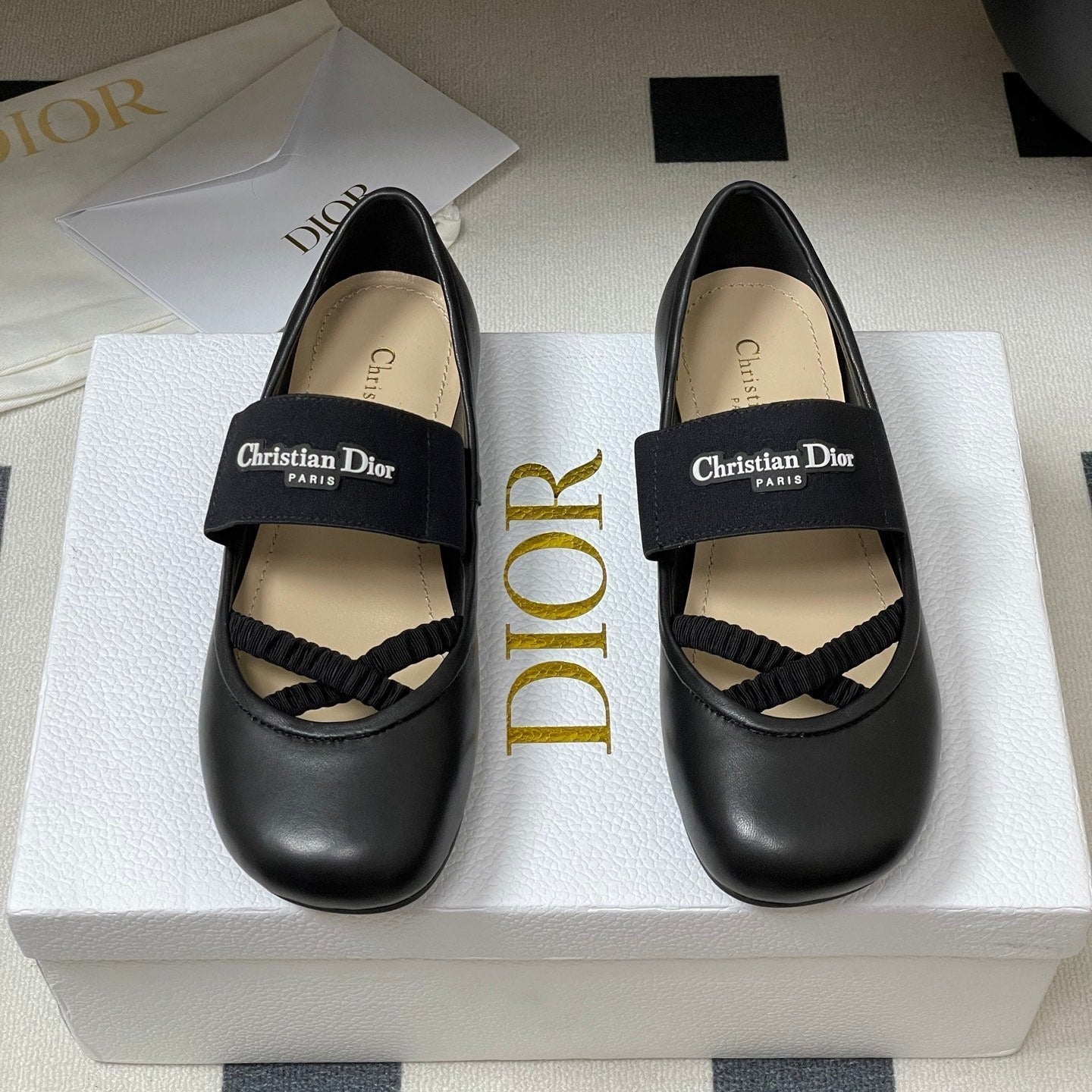 DIOR STRETCH BALLET FLATS 25S IN BLACK LAMBSKIN - 35