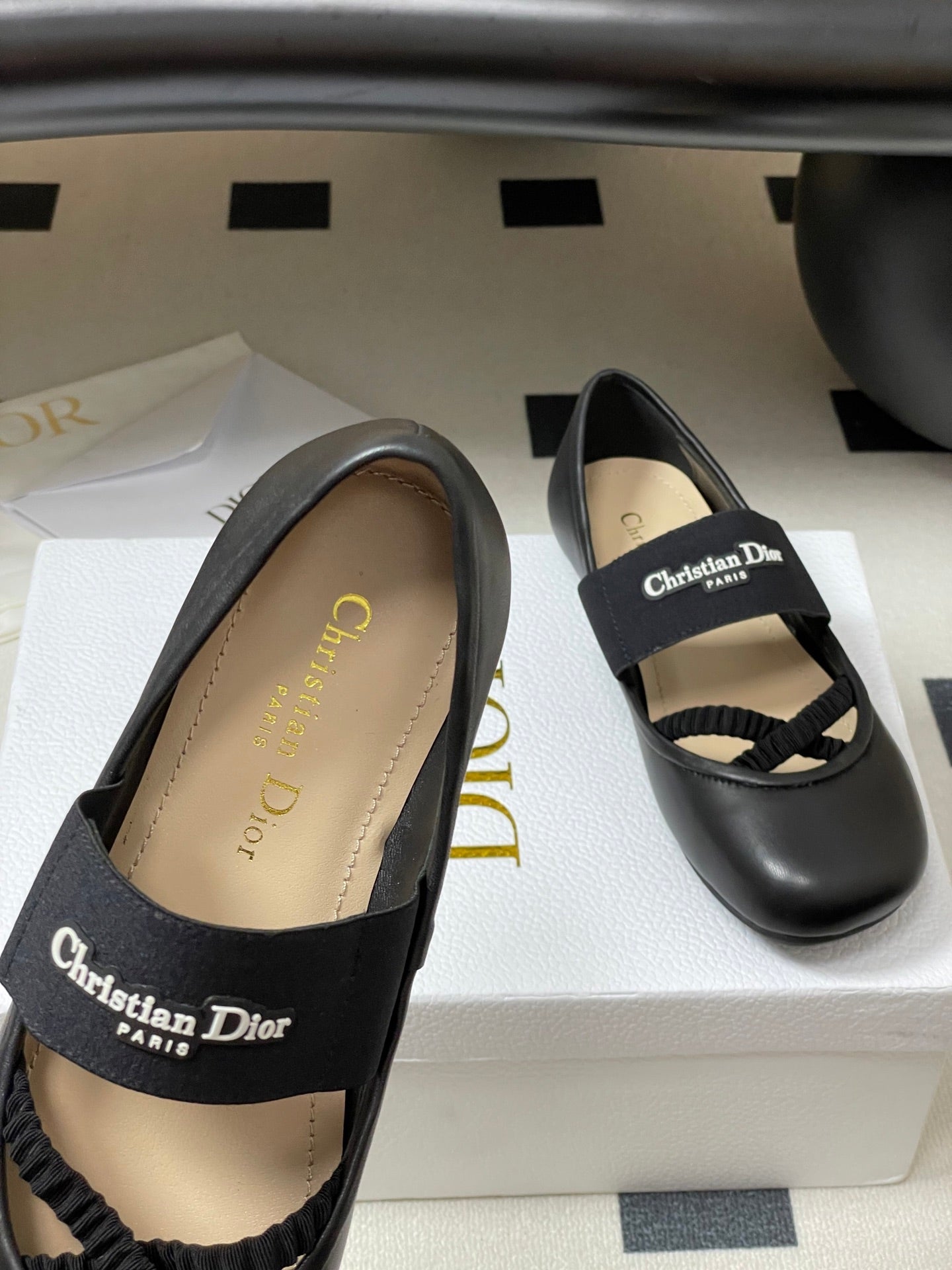 DIOR STRETCH BALLET FLATS 25S IN BLACK LAMBSKIN - 35