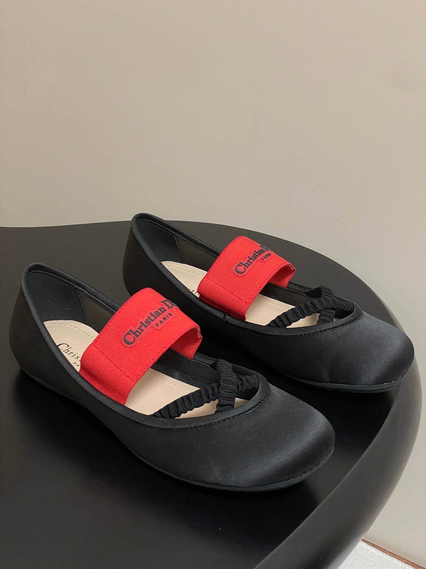 DIOR STRETCH BALLET FLATS 25S IN BLACK MIX RED FABRIC - 35