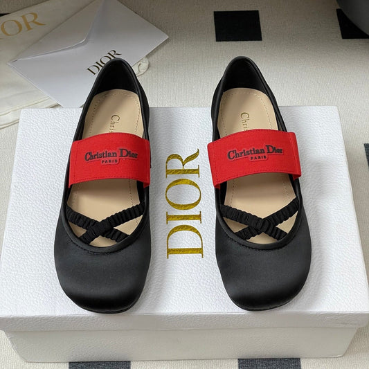 БАЛЕТКИ DIOR STRETCH 25S ІЗ ЧОРНО-ЧЕРВОНОГО ТЕКСТИЛЮ — 35