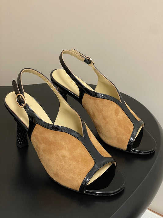 CC HIGH HEELS 85MM IN BROWN AND BLACK SUEDE - 35