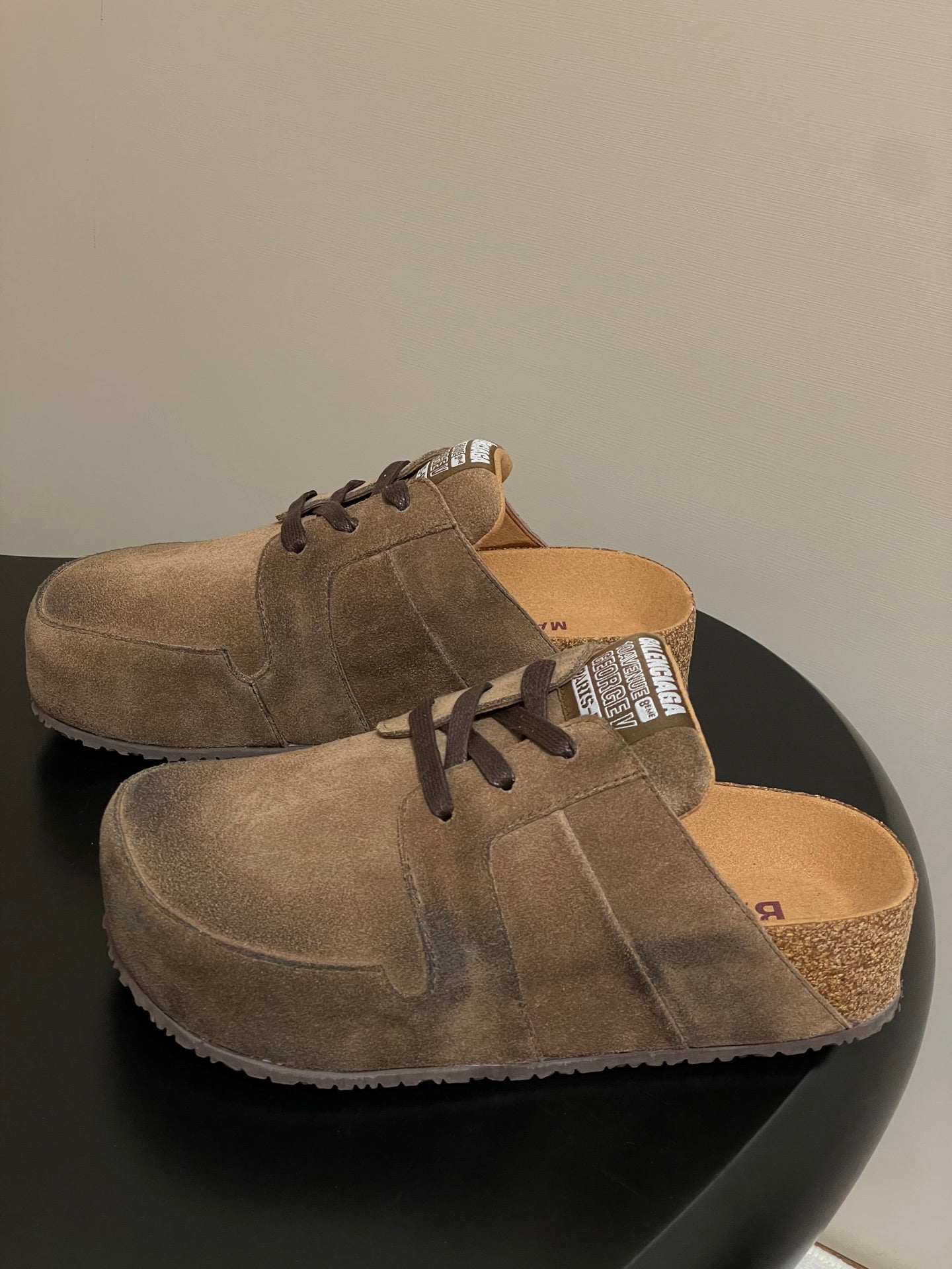 BALENCIAGA 25S MULES BIRKENSTOCK IN CARAMEL BROWN SUEDE - 35