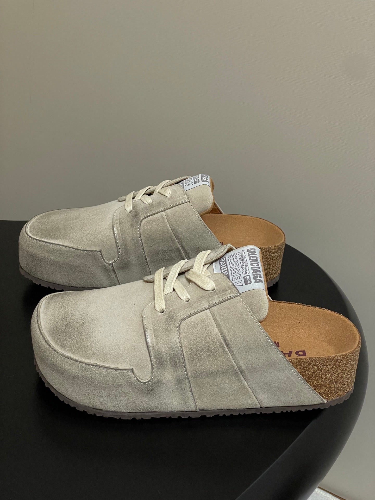 BALENCIAGA 25S MULES BIRKENSTOCK IN CREAM BEIGE SUEDE - 35