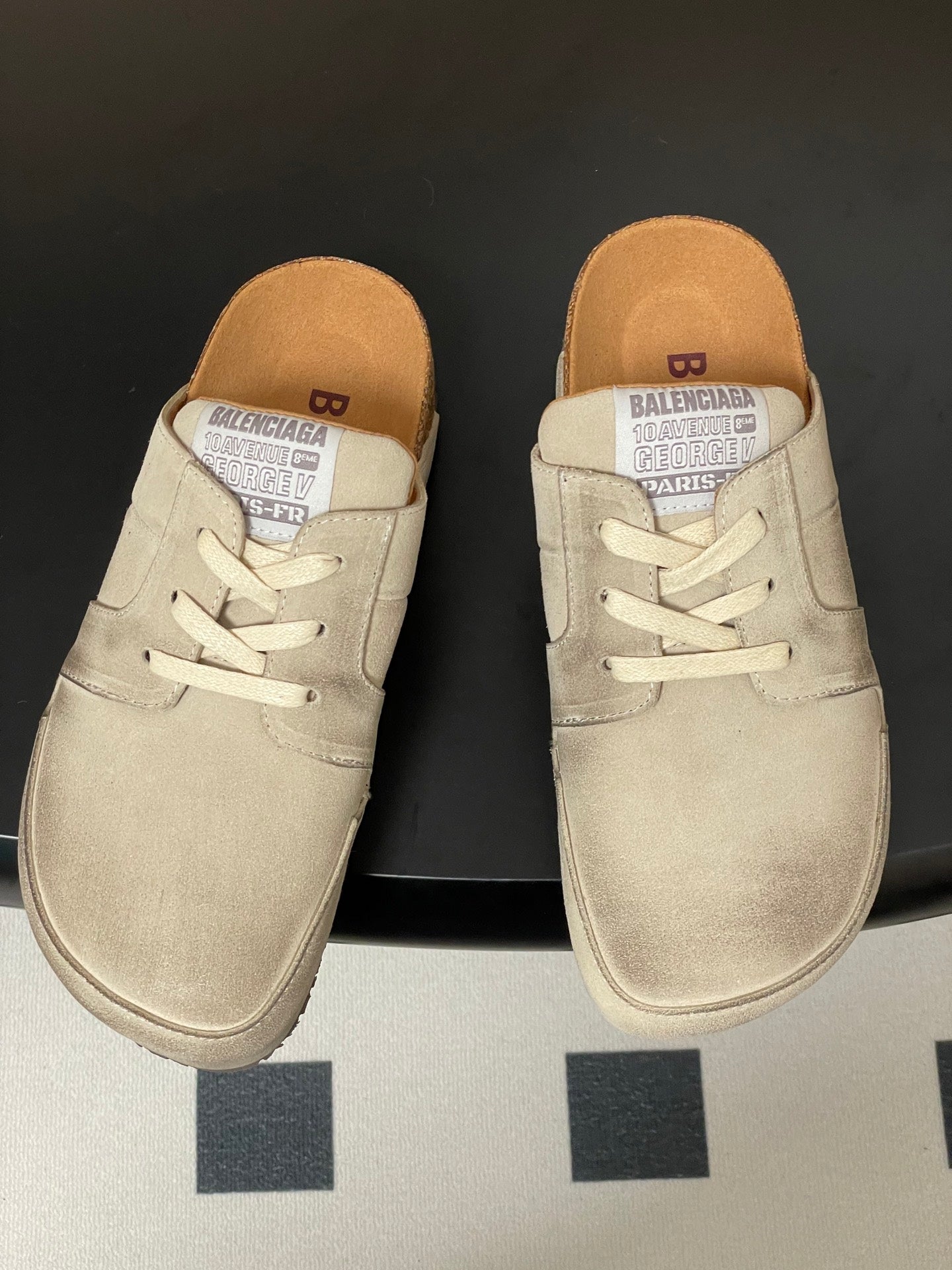 BALENCIAGA 25S MULES BIRKENSTOCK IN CREAM BEIGE SUEDE - 35