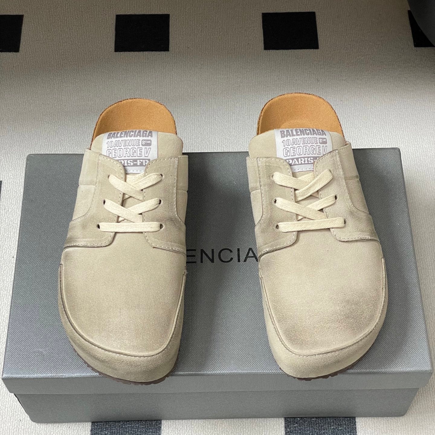 BALENCIAGA 25S MULES BIRKENSTOCK IN CREAM BEIGE SUEDE - 35
