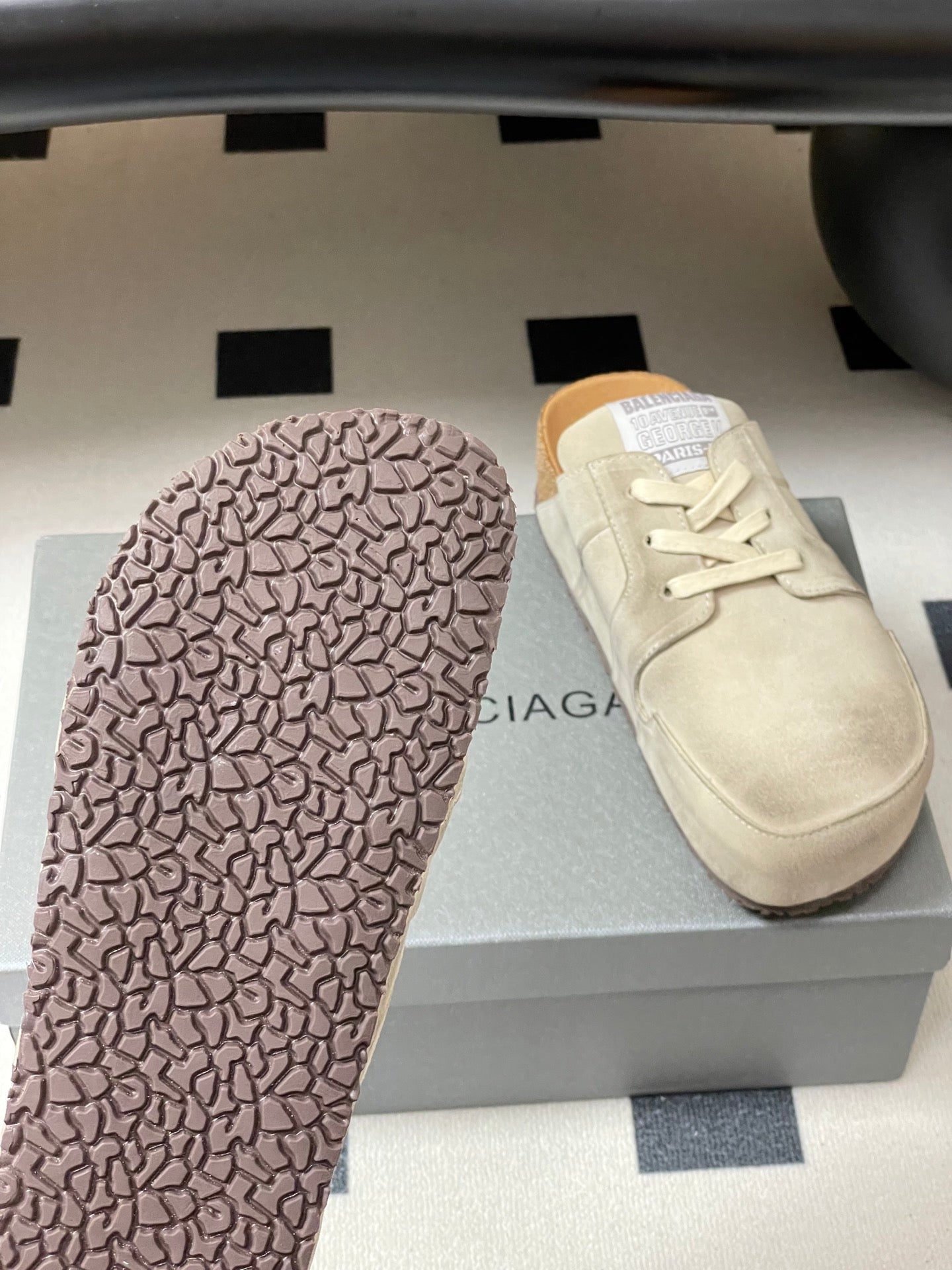 BALENCIAGA 25S MULES BIRKENSTOCK IN CREAM BEIGE SUEDE - 35