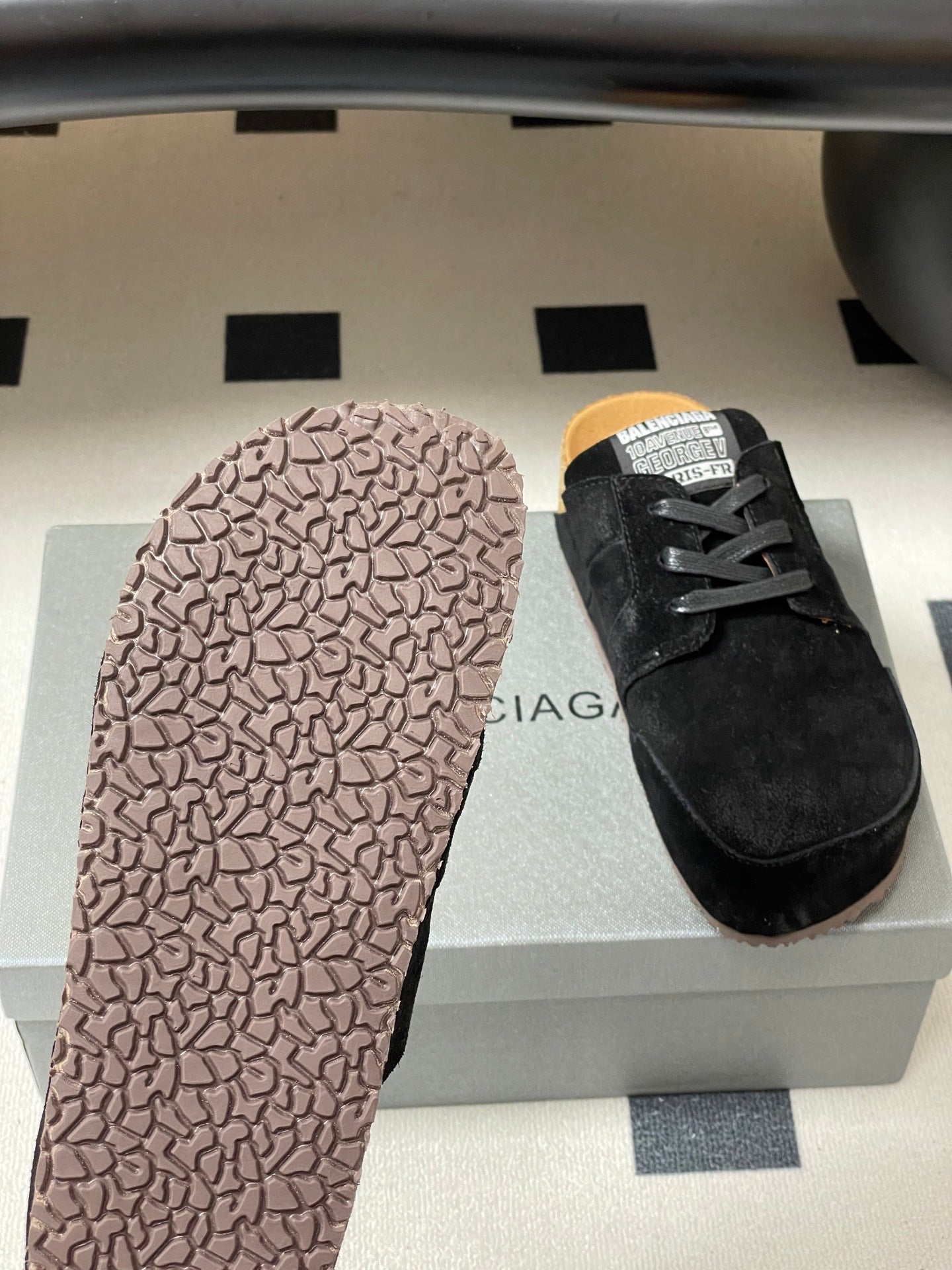 BALENCIAGA 25S MULES BIRKENSTOCK IN BLACK SUEDE - 35