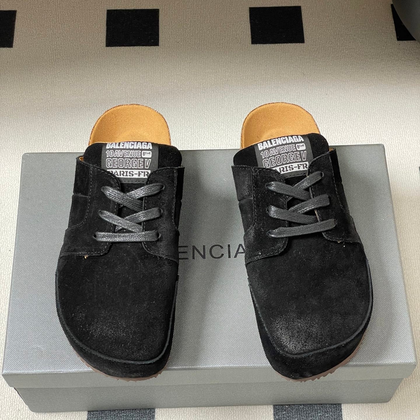 BALENCIAGA 25S MULES BIRKENSTOCK IN BLACK SUEDE - 35