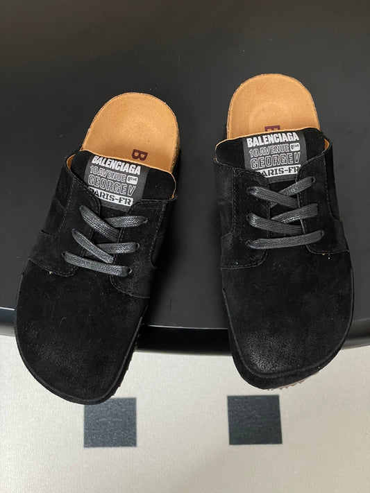 BALENCIAGA 25S MULES BIRKENSTOCK IN BLACK SUEDE - 35