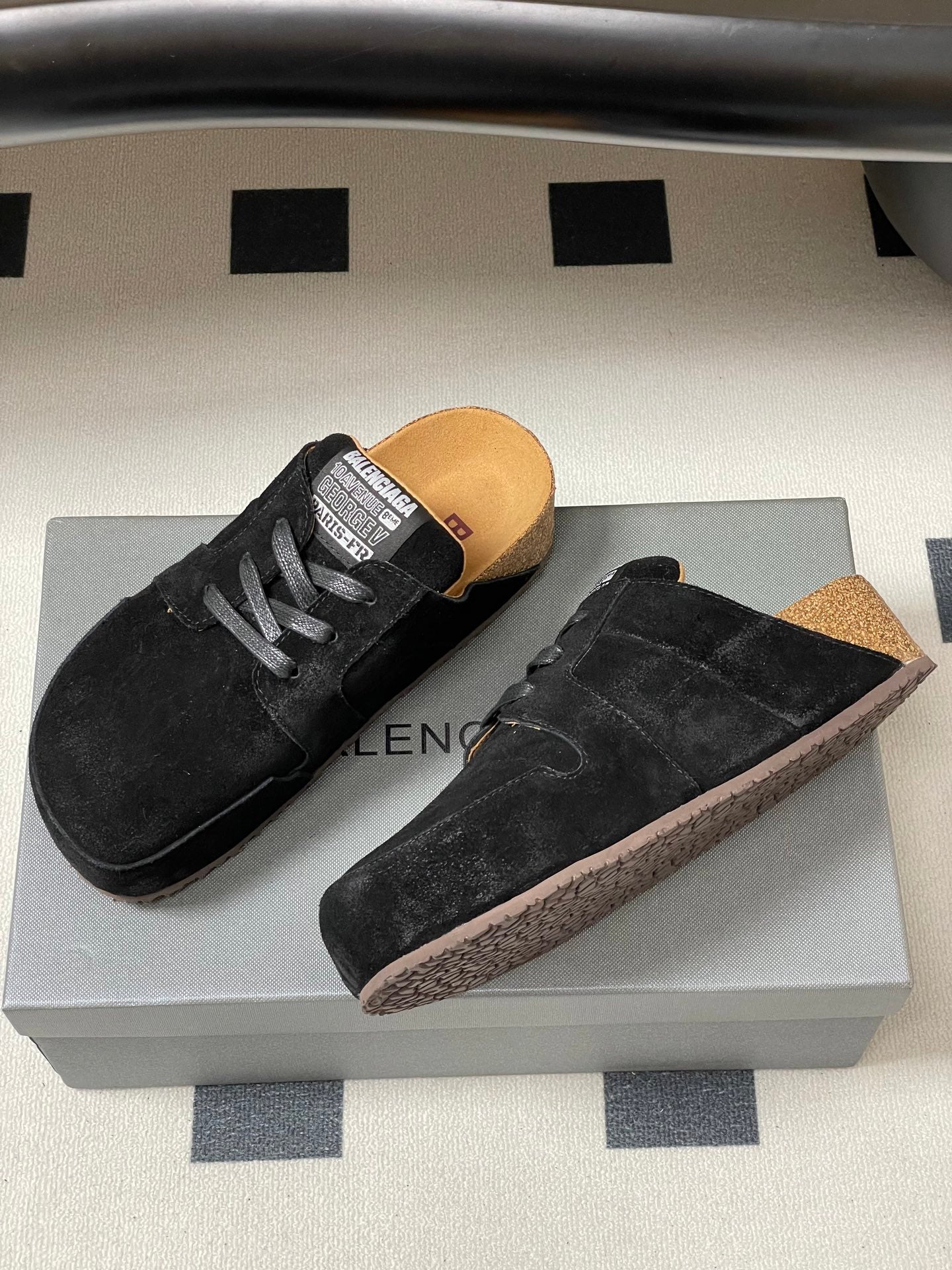 BALENCIAGA 25S MULES BIRKENSTOCK IN BLACK SUEDE - 35