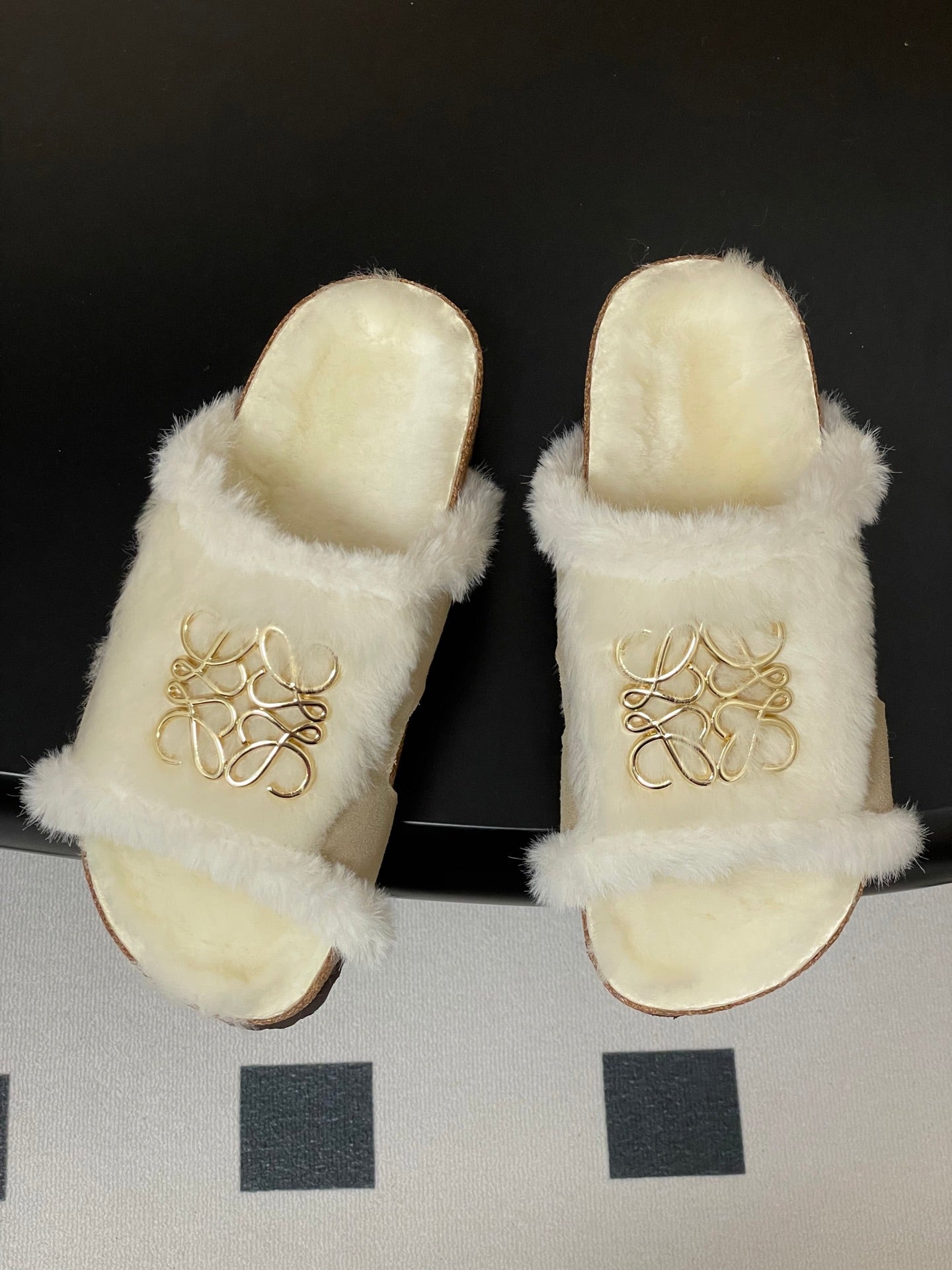 LOEWE X BIRKENSTOCK SLIPPERS WHITE GRAY FUR - 35