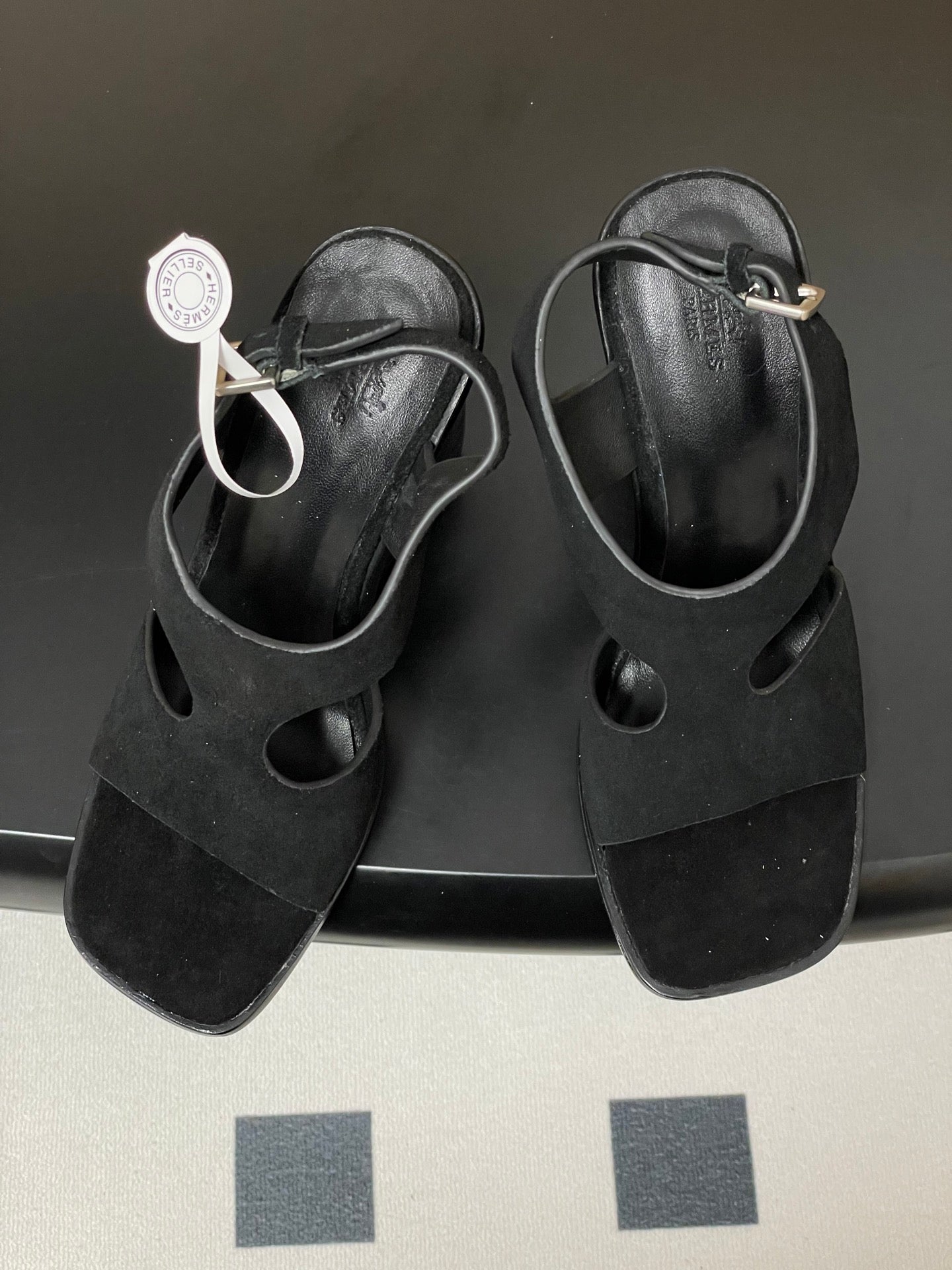 HM 25S KALYA WEDGE SANDAL 100 MM IN BLACK SUEDE - 35