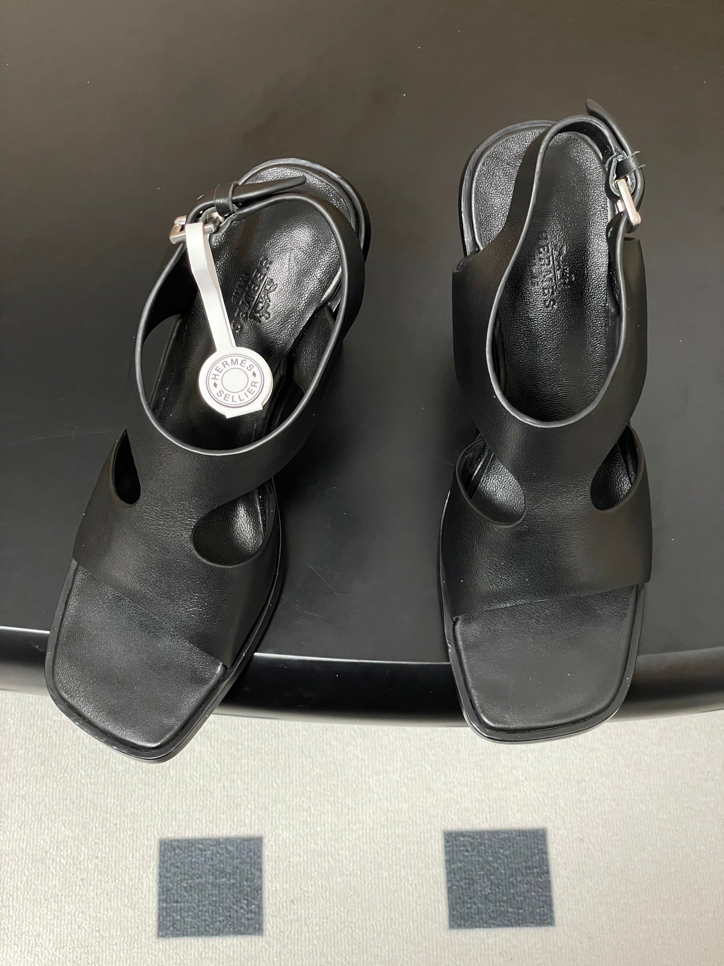 HM 25S KALYA WEDGE SANDAL 100 MM IN BLACK LAMBSKIN - 35