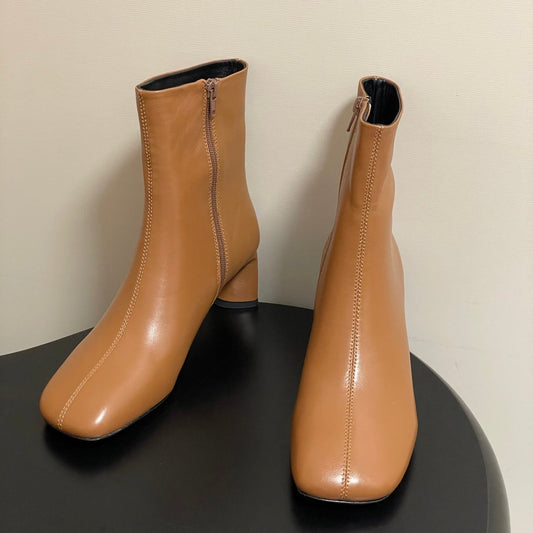 BALENCIAGA 25S ANKLE BOOTS 65 MM IN LIGHT BROWN COW LEATHER - 35