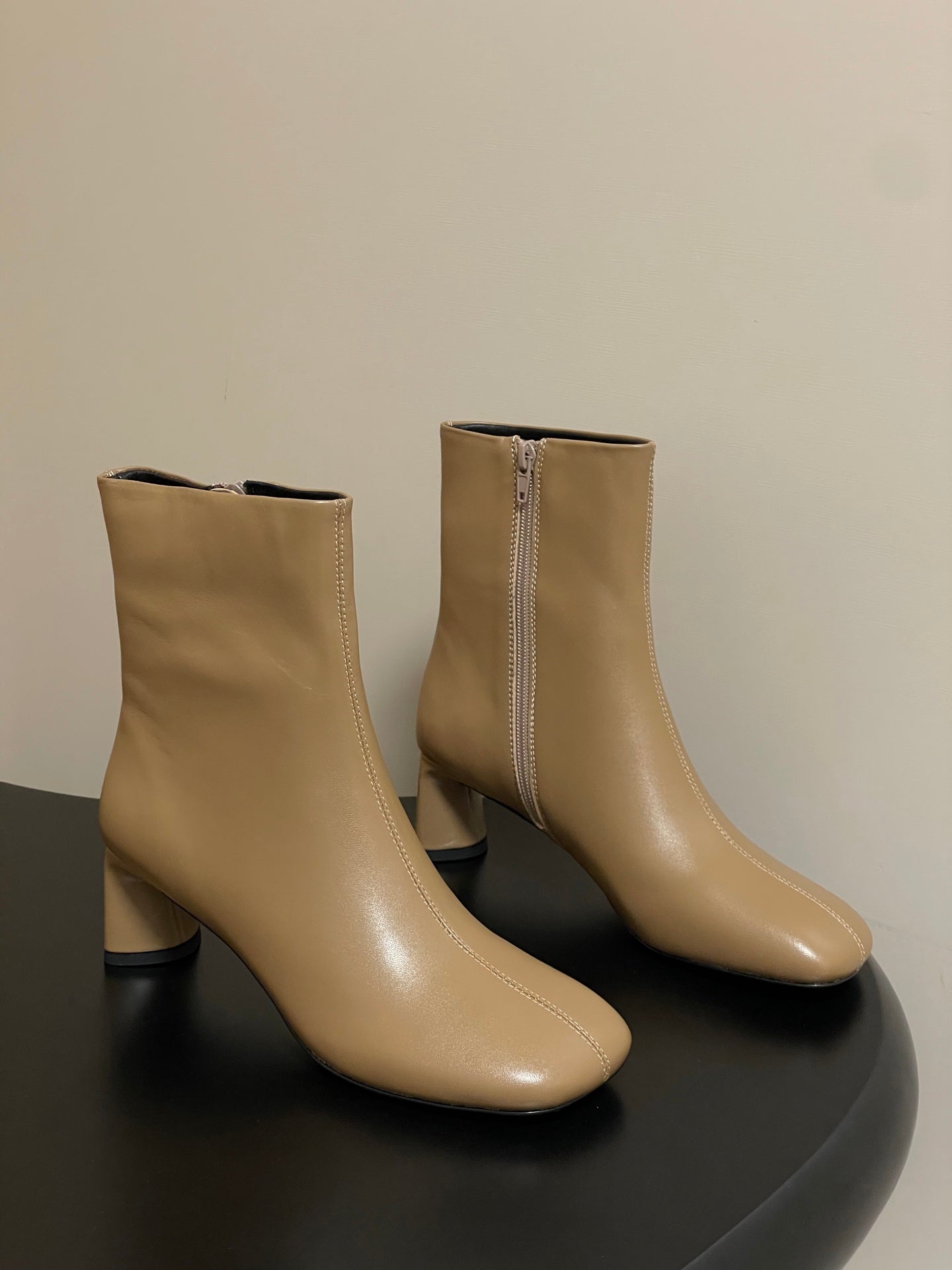 BALENCIAGA 25S ANKLE BOOTS 65 MM IN BEIGE BROWN COW LEATHER - 35