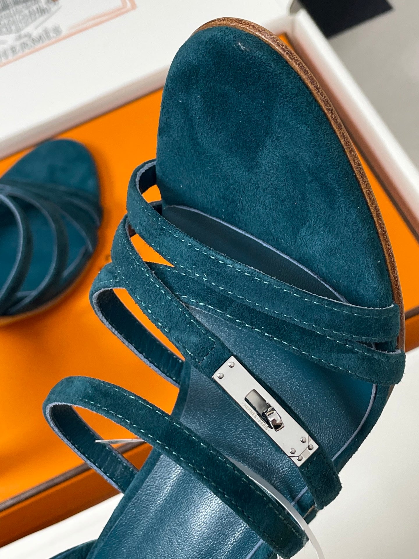 HM 25S HIGH-HEEL SANDAL 105 MM IN DARK BLUE SUEDE - 35