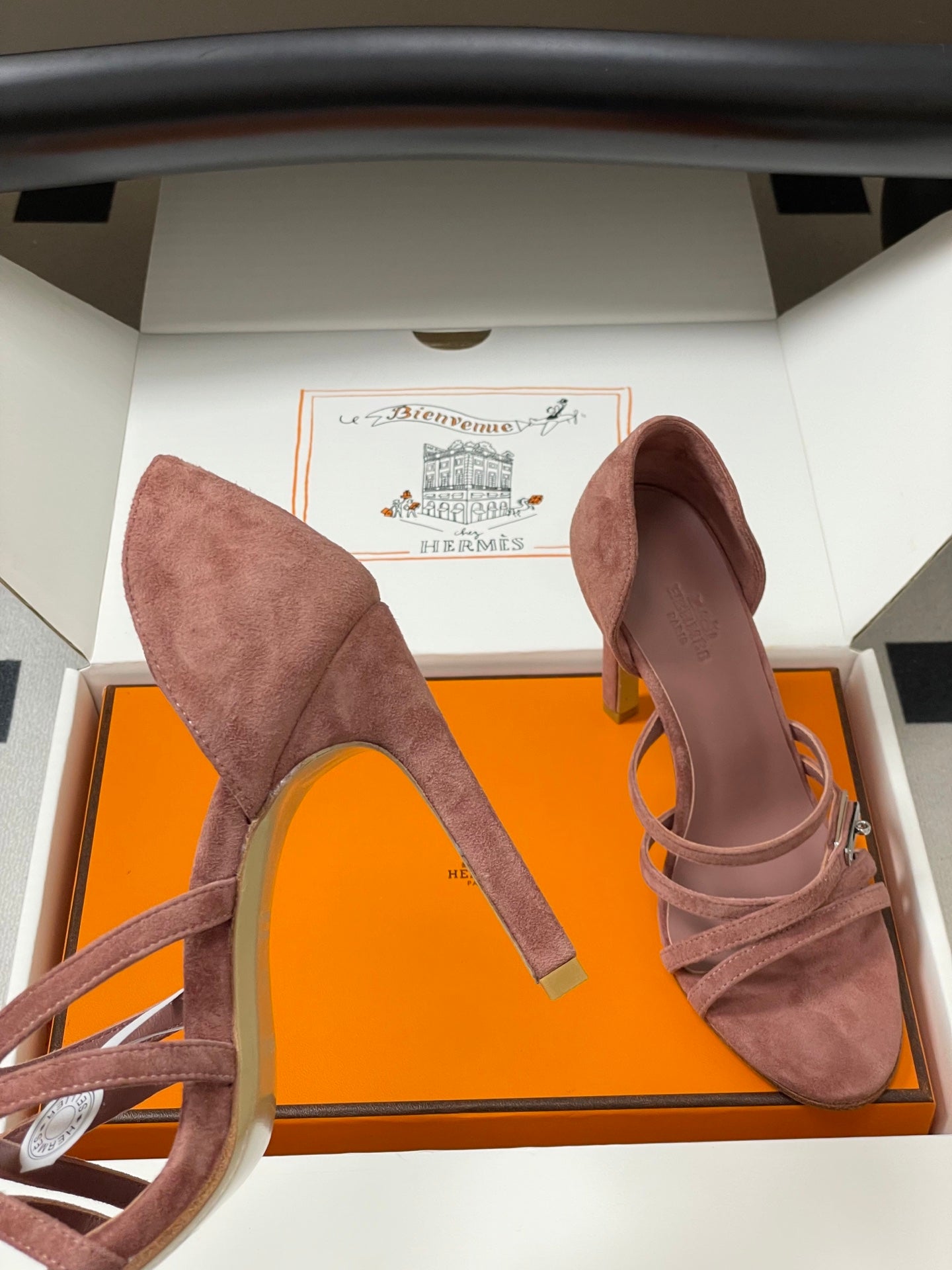 HM 25S HIGH-HEEL SANDAL 105 MM IN PEACHY PINK SUEDE - 35