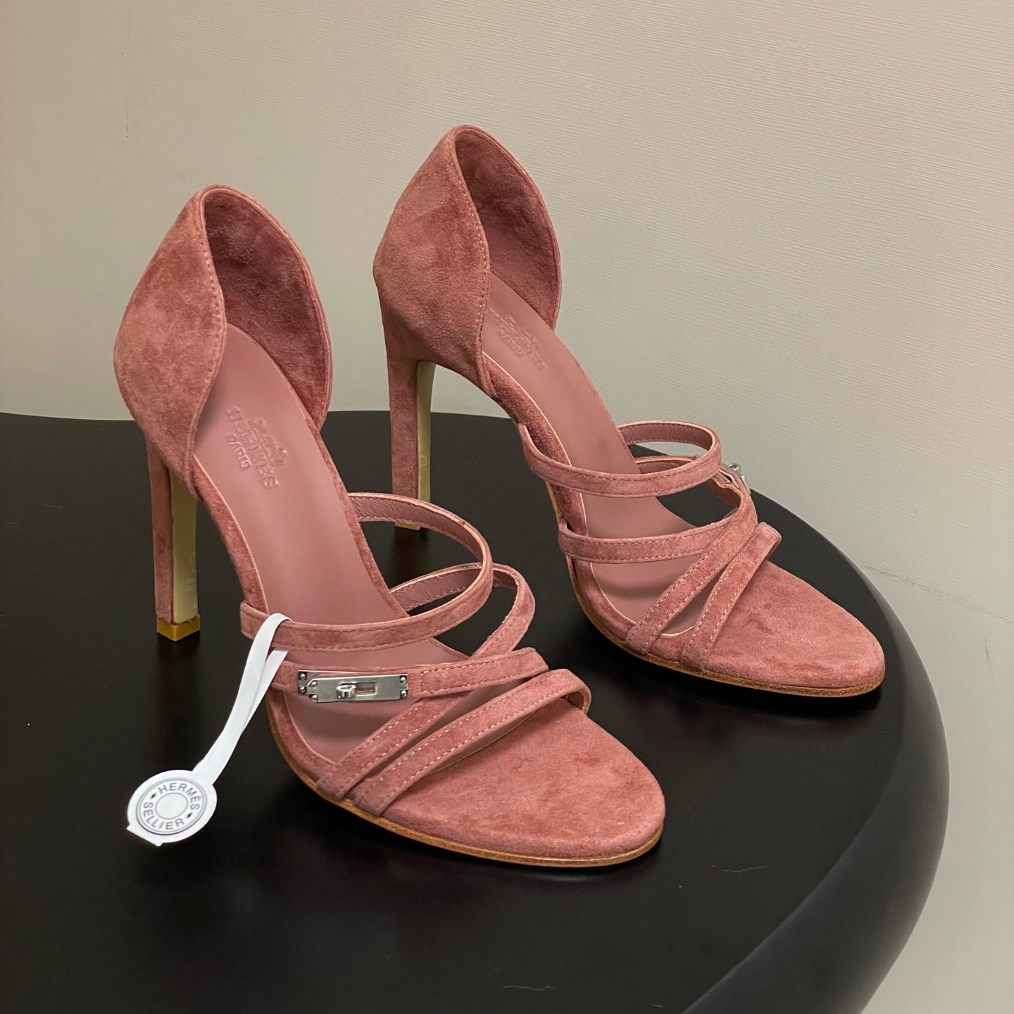 HM 25S HIGH-HEEL SANDAL 105 MM IN PEACHY PINK SUEDE - 35