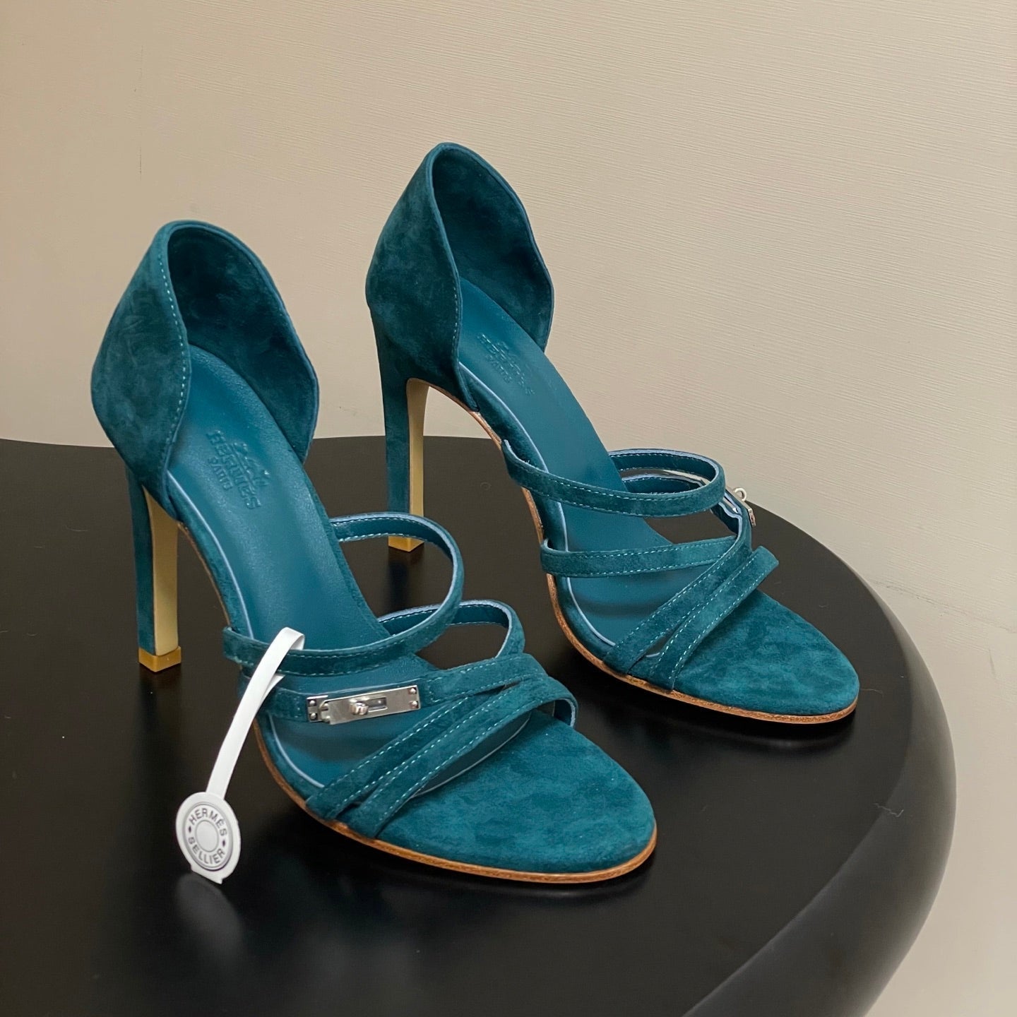 HM 25S HIGH-HEEL SANDAL 105 MM IN DARK BLUE SUEDE - 35