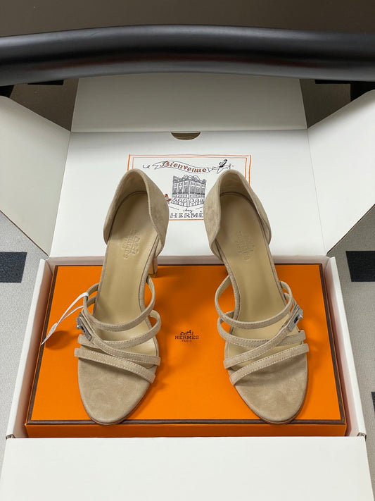 HM 25S HIGH-HEEL SANDAL 105 MM IN BEIGE SUEDE - 35