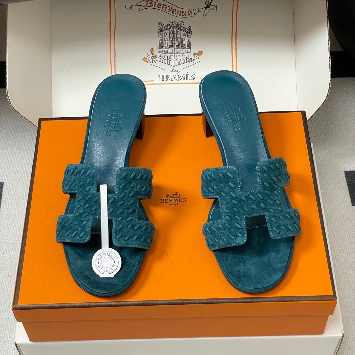 HM 25S ORAN HIGH‑HEEL SANDAL IN DARK BLUE SUEDE AND LAMBSKIN - 35