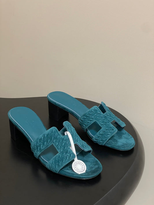 HM 25S ORAN HIGH‑HEEL SANDAL IN DARK BLUE SUEDE AND LAMBSKIN - 35