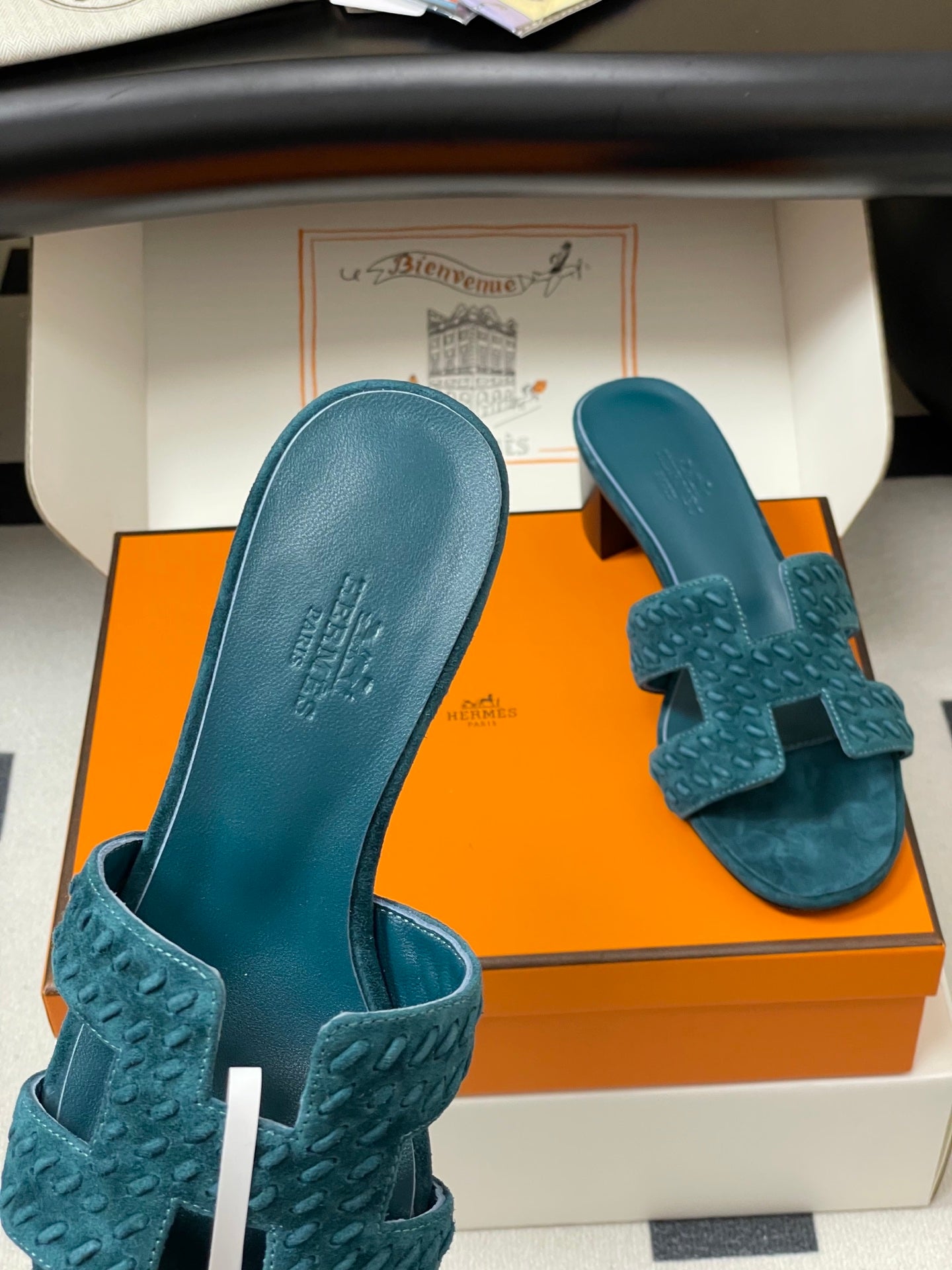 HM 25S ORAN HIGH‑HEEL SANDAL IN DARK BLUE SUEDE AND LAMBSKIN - 35