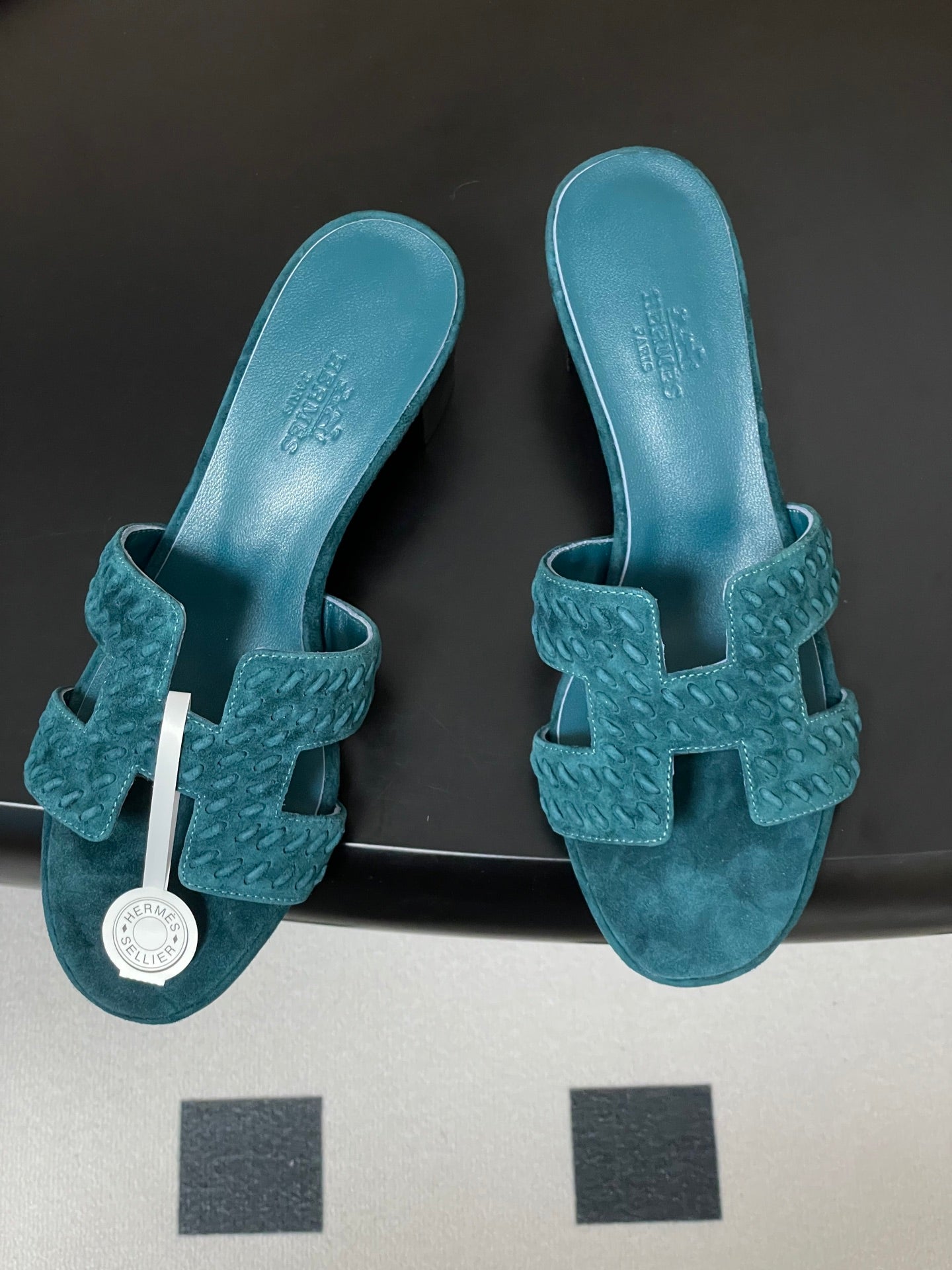 HM 25S ORAN HIGH‑HEEL SANDAL IN DARK BLUE SUEDE AND LAMBSKIN - 35