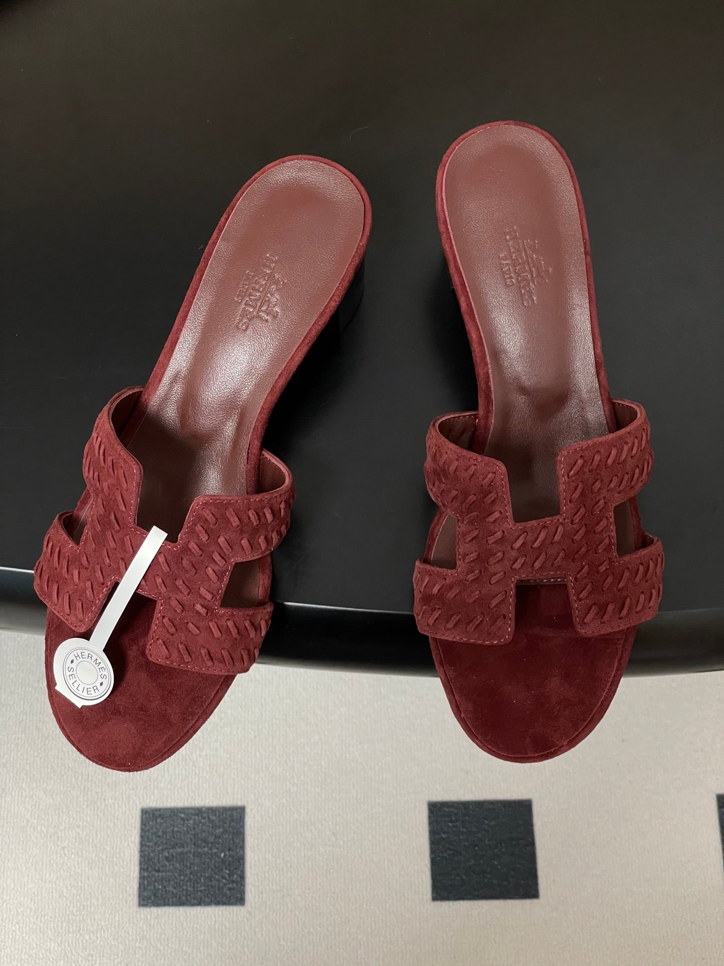HM 25S ORAN HIGH‑HEEL SANDAL IN DARK RED SUEDE AND LAMBSKIN - 35