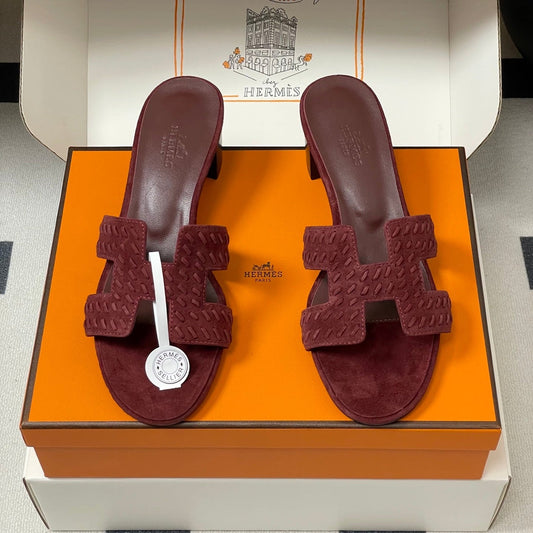 HM 25S ORAN HIGH‑HEEL SANDAL IN DARK RED SUEDE AND LAMBSKIN - 35