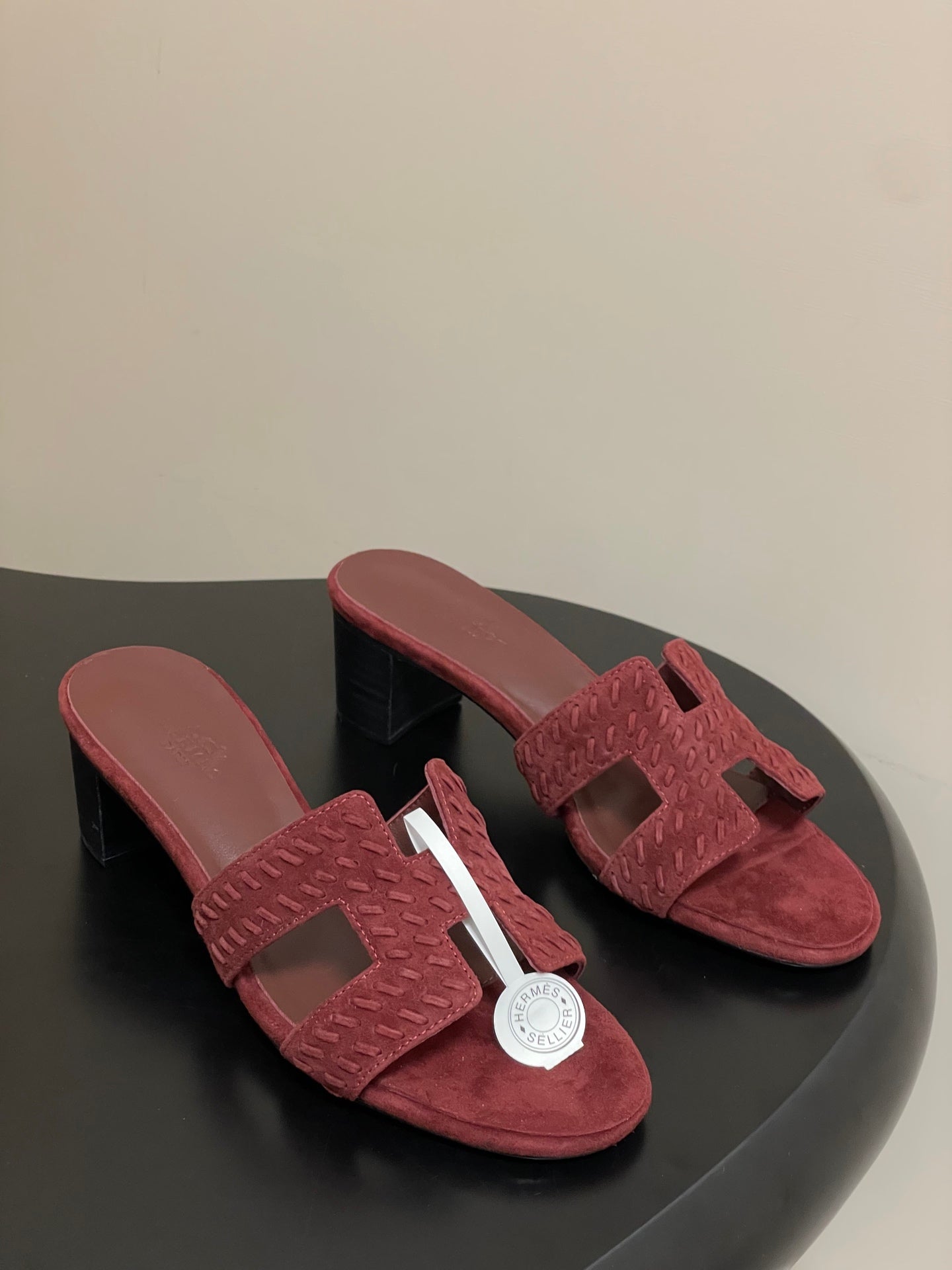 HM 25S ORAN HIGH‑HEEL SANDAL IN DARK RED SUEDE AND LAMBSKIN - 35