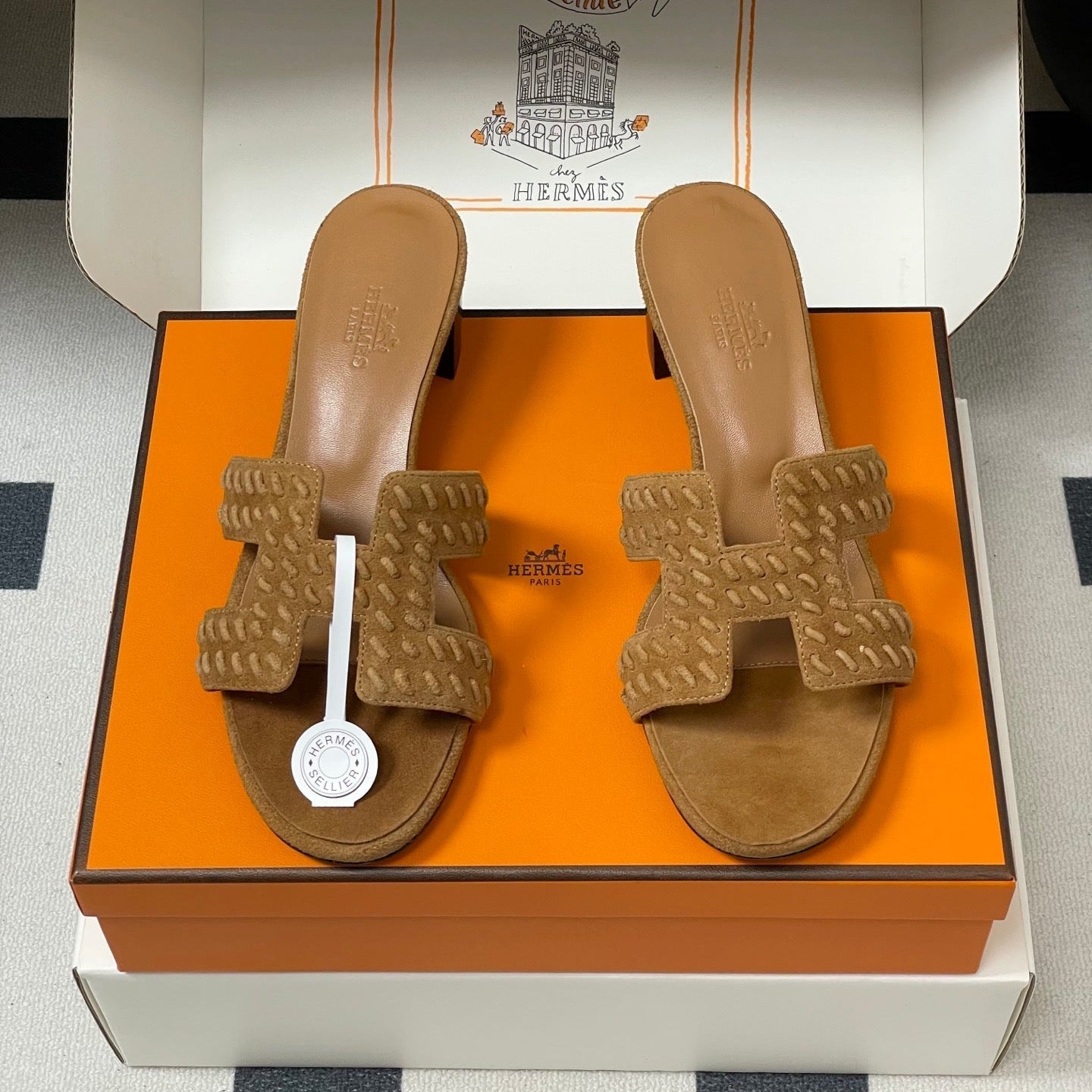 HM 25S ORAN HIGH‑HEEL SANDAL IN LIGHT BROWN SUEDE AND LAMBSKIN - 35