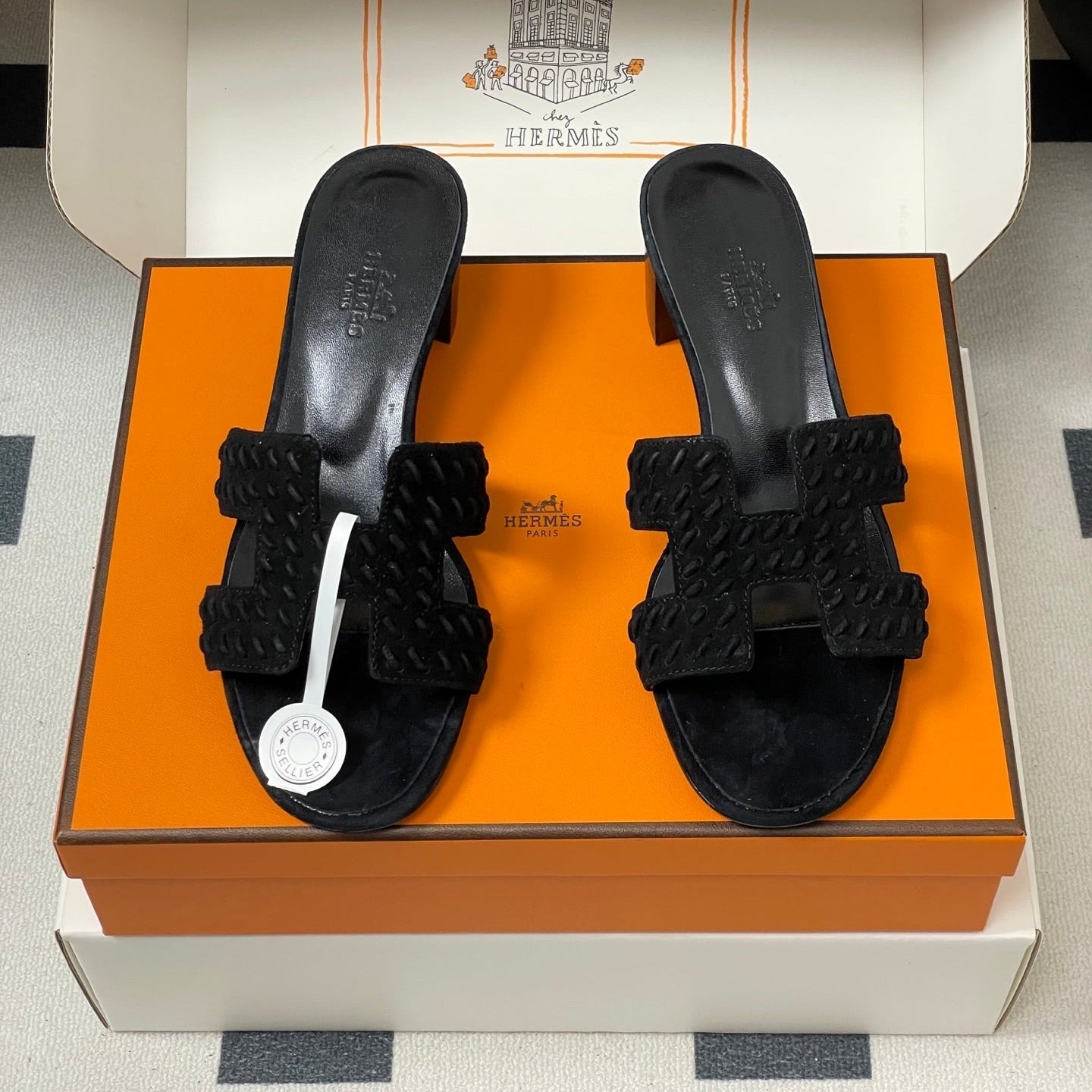 HM 25S ORAN HIGH‑HEEL SANDAL IN BLACK SUEDE AND LAMBSKIN - 35