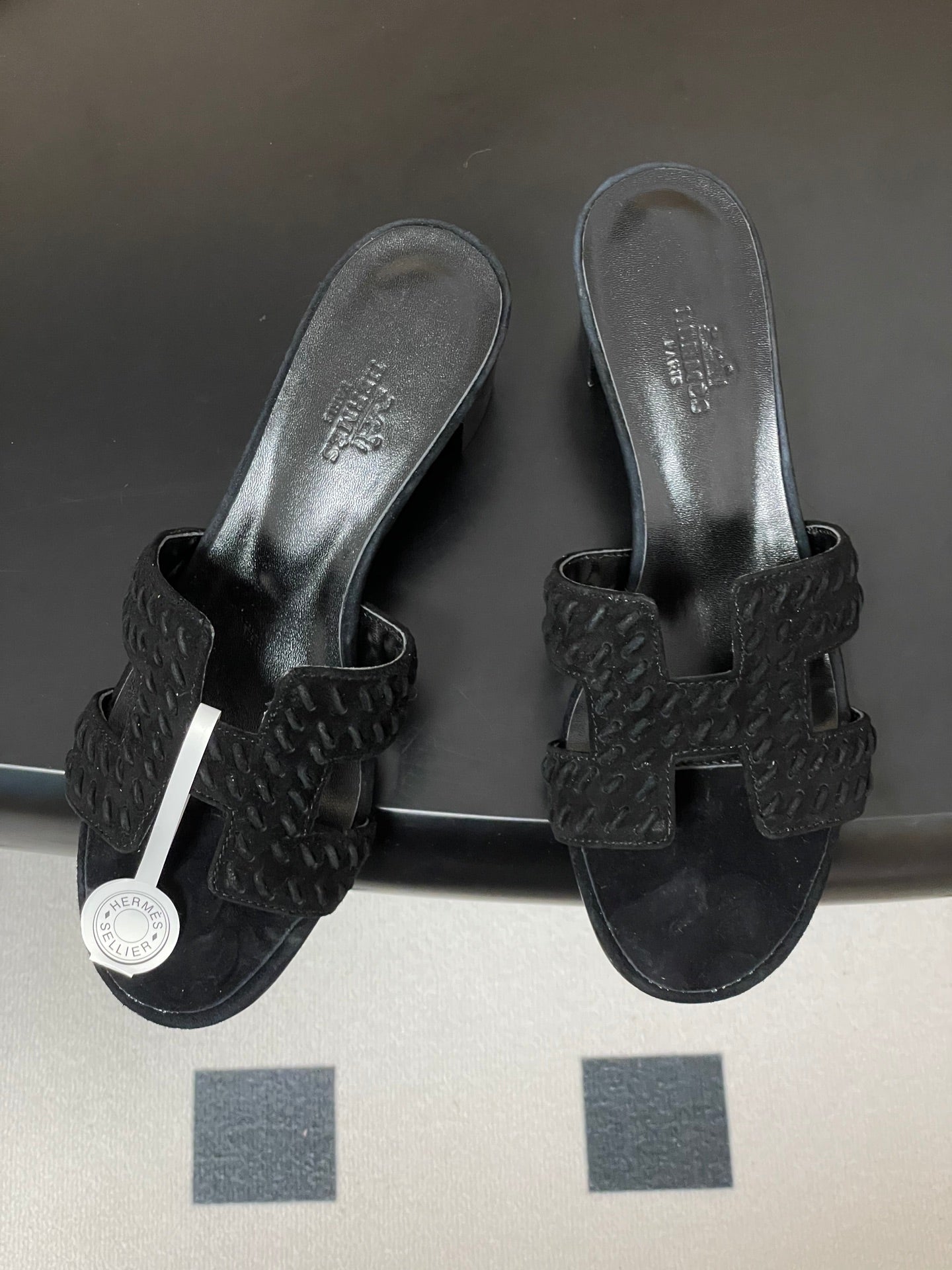 HM 25S ORAN HIGH‑HEEL SANDAL IN BLACK SUEDE AND LAMBSKIN - 35