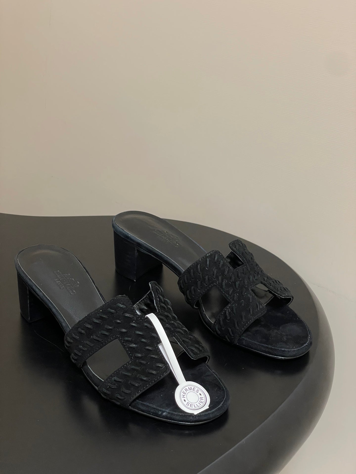 HM 25S ORAN HIGH‑HEEL SANDAL IN BLACK SUEDE AND LAMBSKIN - 35