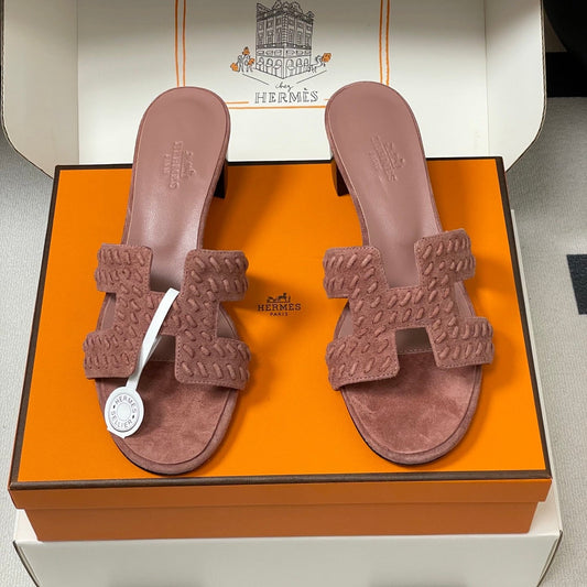 HM 25S ORAN HIGH‑HEEL SANDAL IN PEACHY PINK SUEDE AND LAMBSKIN - 35