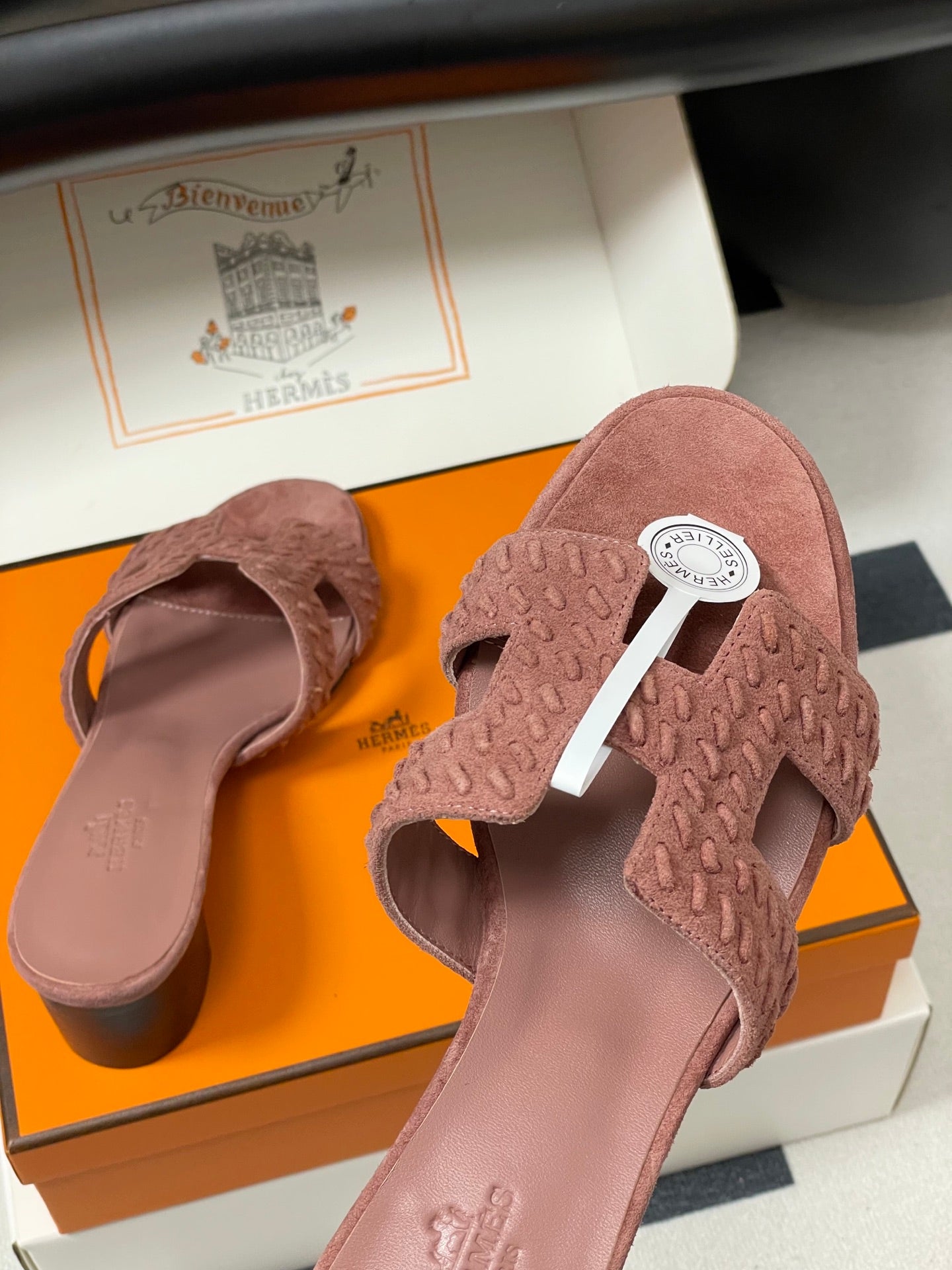 HM 25S ORAN HIGH‑HEEL SANDAL IN PEACHY PINK SUEDE AND LAMBSKIN - 35