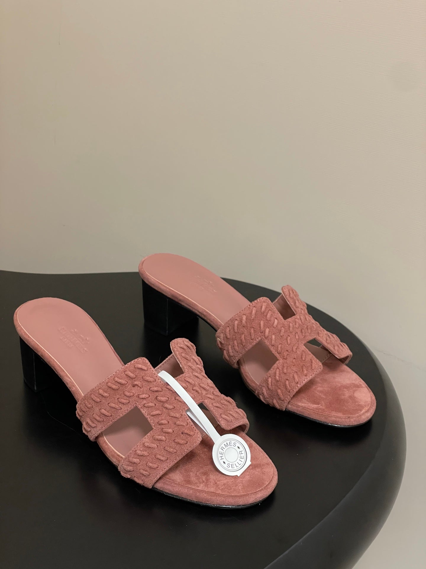 HM 25S ORAN HIGH‑HEEL SANDAL IN PEACHY PINK SUEDE AND LAMBSKIN - 35