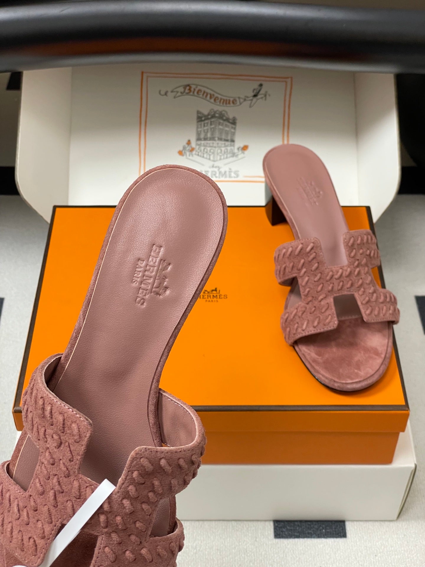 HM 25S ORAN HIGH‑HEEL SANDAL IN PEACHY PINK SUEDE AND LAMBSKIN - 35