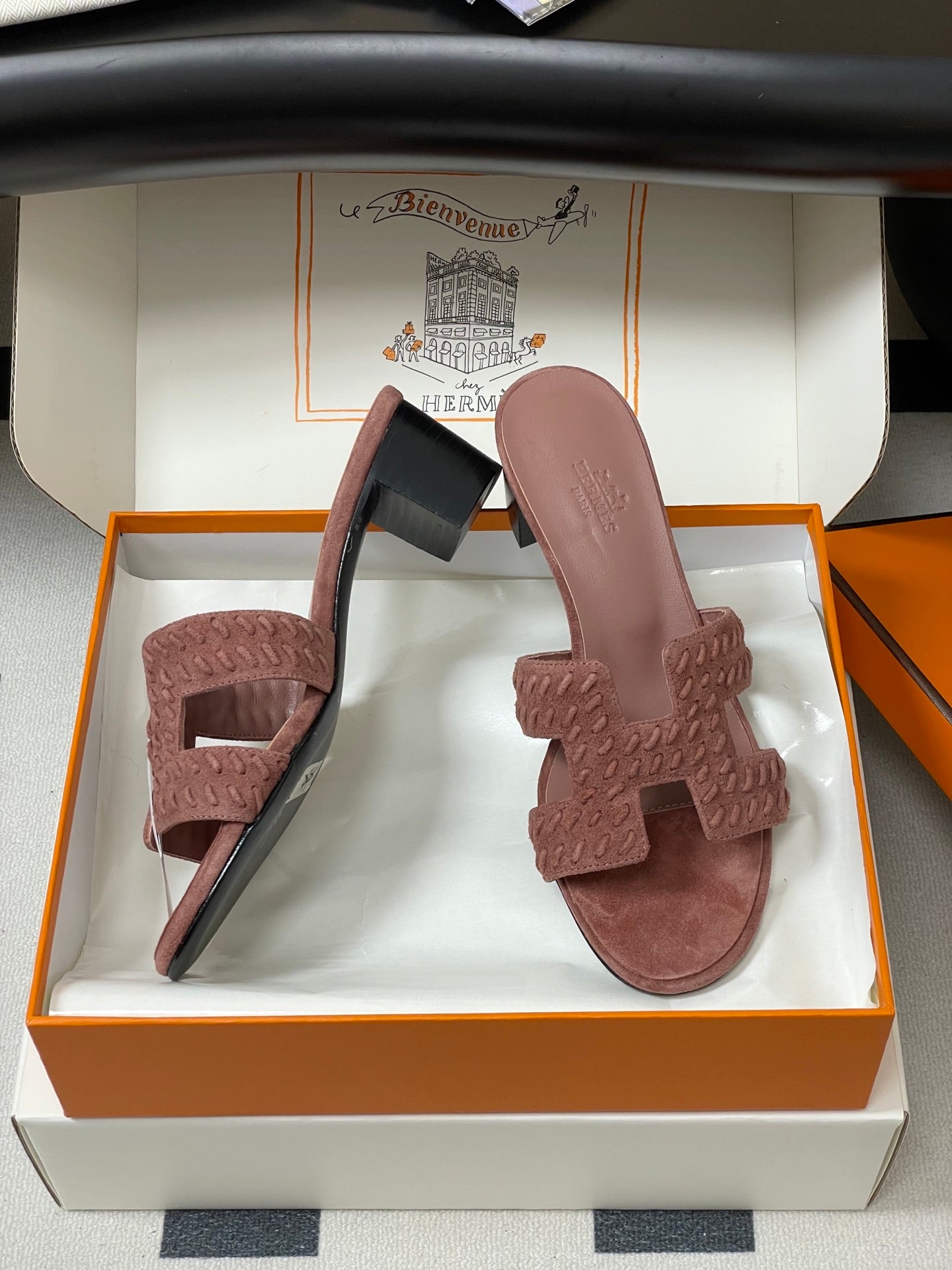 HM 25S ORAN HIGH‑HEEL SANDAL IN PEACHY PINK SUEDE AND LAMBSKIN - 35