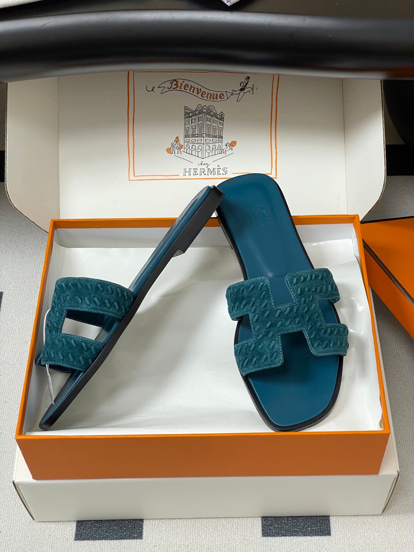 HM 25S ORAN SANDAL IN DARK BLUE SUEDE AND LAMBSKIN - 35