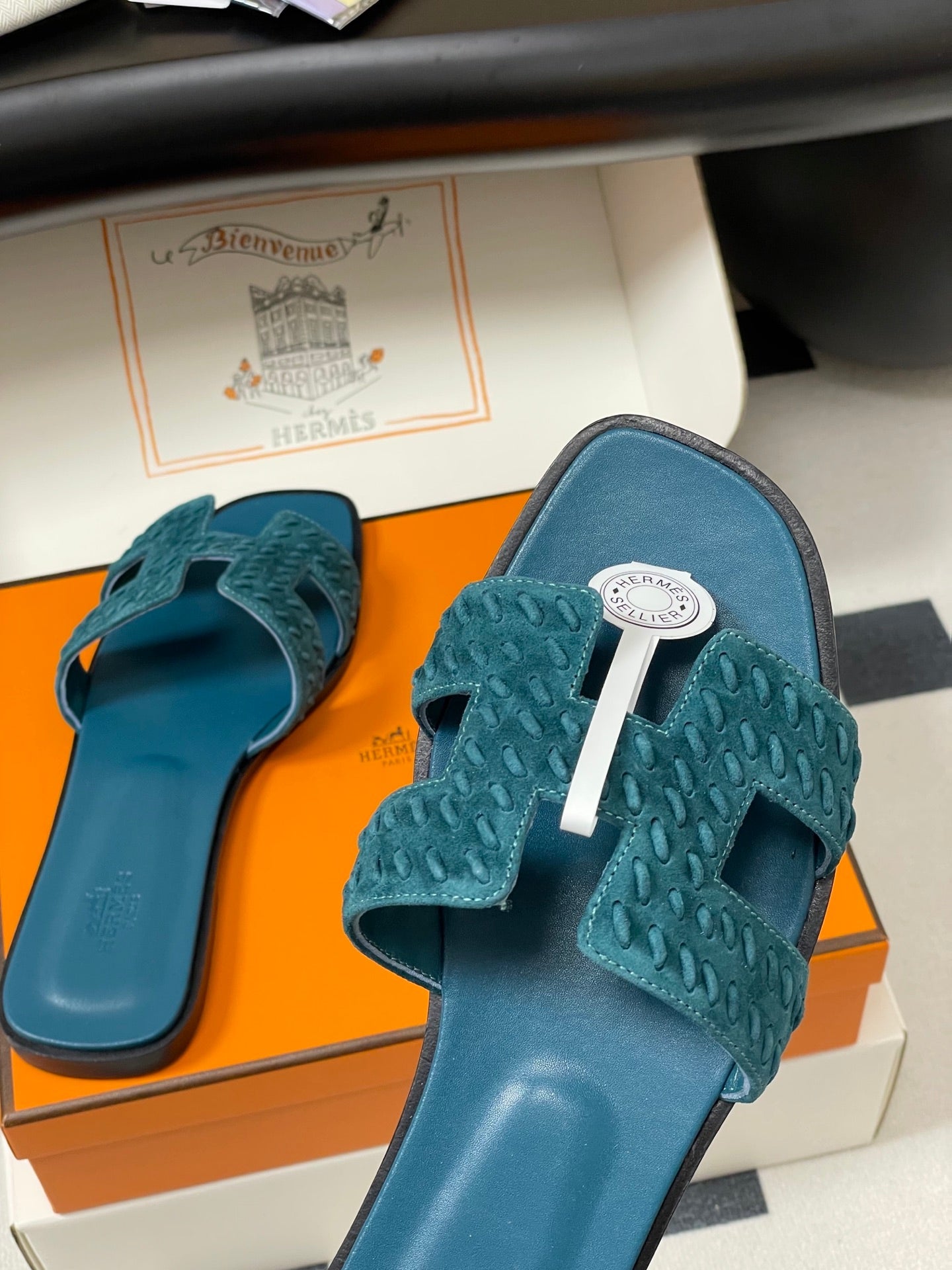 HM 25S ORAN SANDAL IN DARK BLUE SUEDE AND LAMBSKIN - 35