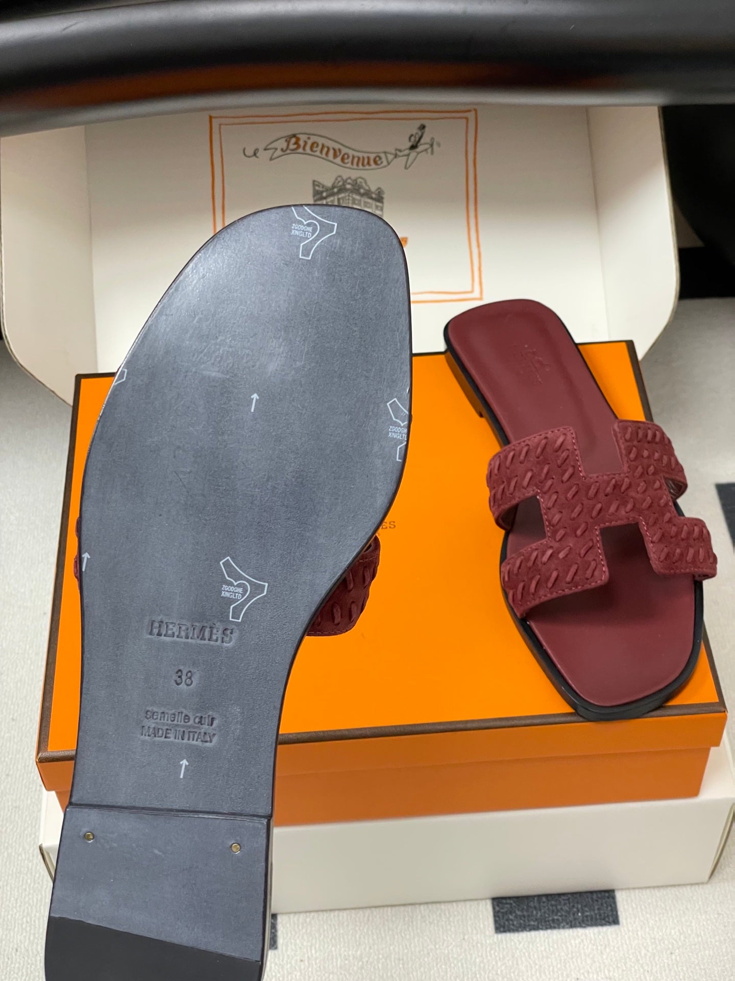 HM 25S ORAN SANDAL IN DARK RED SUEDE AND LAMBSKIN - 35
